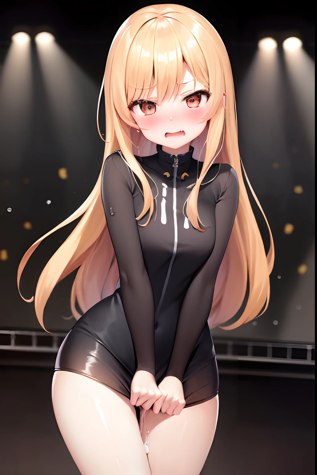 masterpiece,top-quality, 独奏,On stage, general public,girl,fullnude,Kawaii Girl,Love juice drips down to the thighs,Very blush,embarrassed from,Slim legs,Not wearing panties,The crotch is visible,a miniskirt