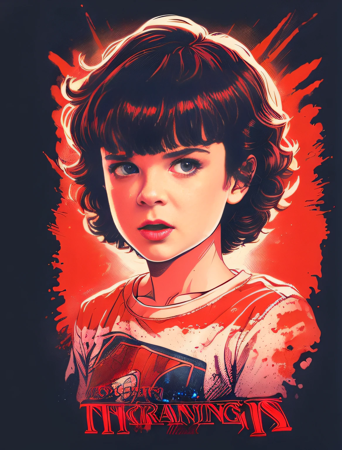 a close up of a person with a red shirt and a black background, stranger things character, martin ansin artwork portrait, martin ansin, epic portrait illustration, stranger things vecna, style of stranger things, stranger things poster, eleven from stranger things, stranger things, striking detailed artstyle, stanger things, jen bartel, detailed fanart