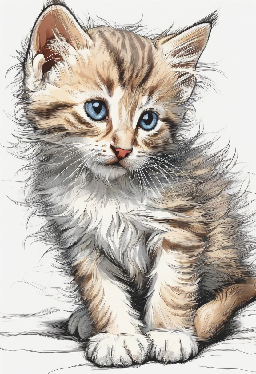 (A kitten:1.5),Two,Shoot from the front,(line-drawing:1.5)