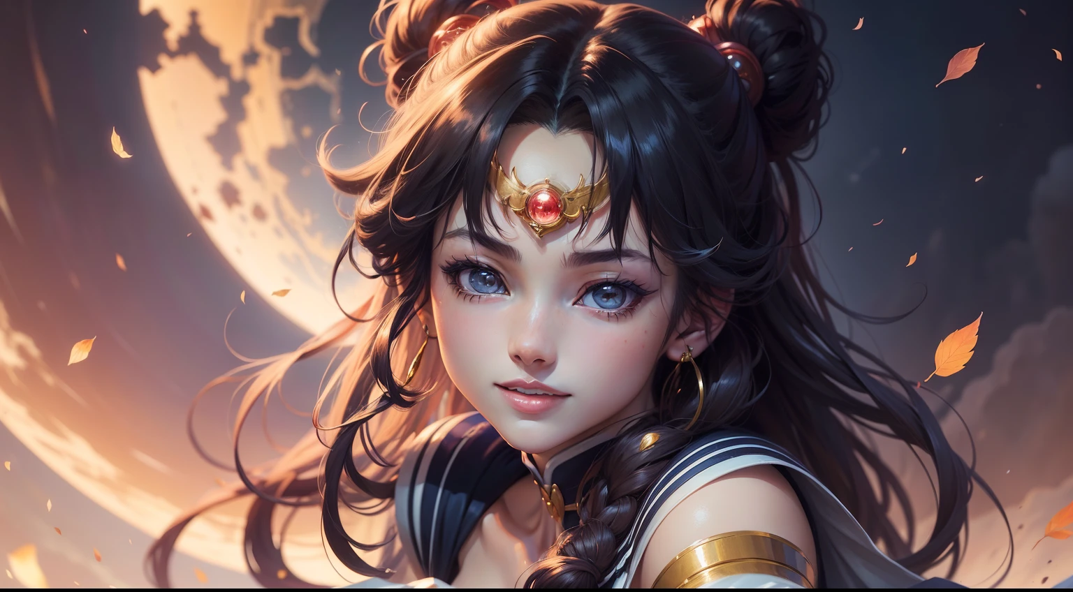 A ultra detailed portrait of a sailor moon 1girl smiling, color digital painting, highly detailed, digital painting, artstation, intricate, sharp focus, warm lighting, attractive, high quality, masterpiece, award-winning art, art by Yoshitaka Amano, and Brian Froud, trending on artstation, trending on deviantart, Anime Key Visual, anime coloring, (anime screencap:1.2),(Graphic Novel),(style of anime:1.3), trending on CGSociety