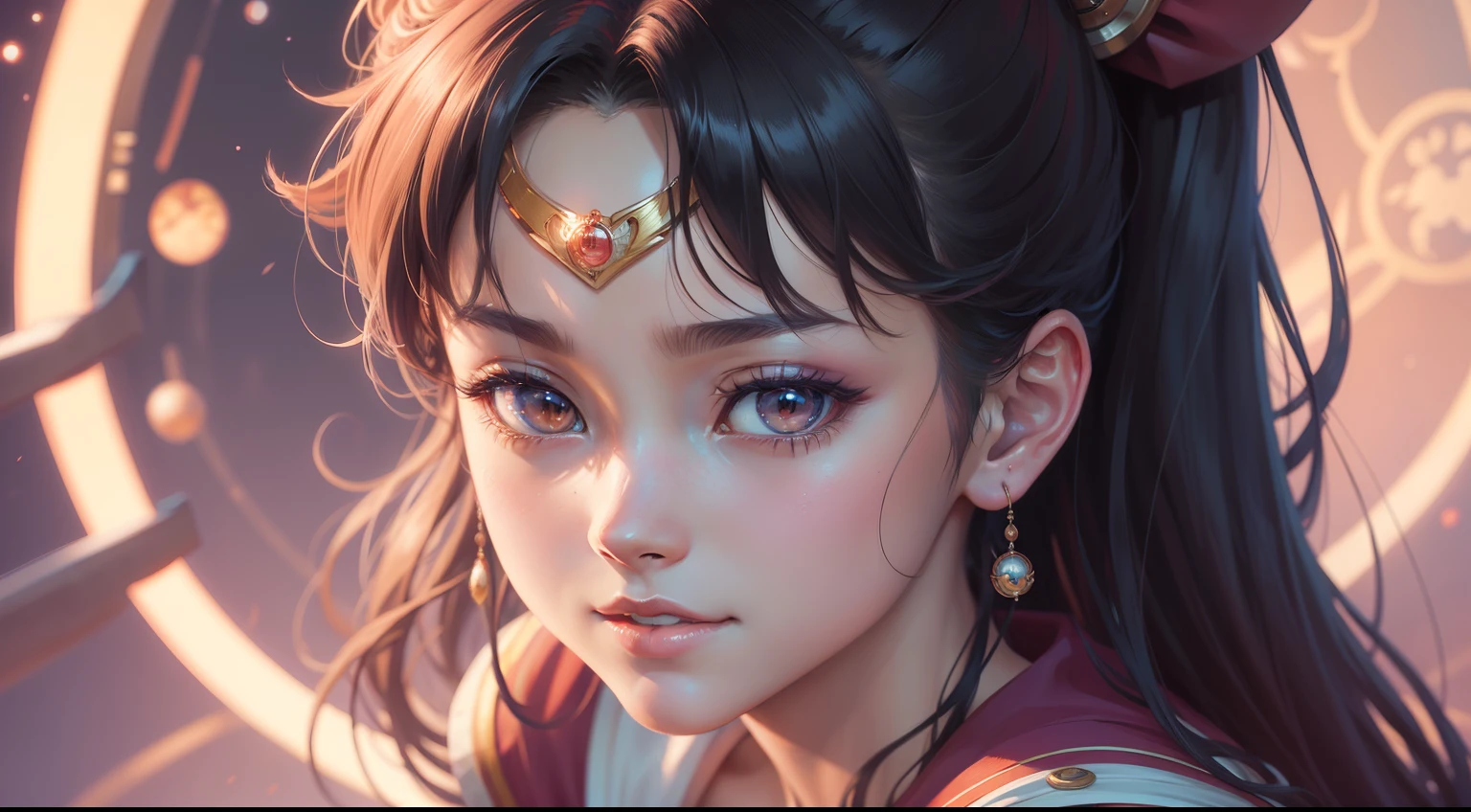 A ultra detailed portrait of a sailor moon 1girl smiling, color digital painting, highly detailed, digital painting, artstation, intricate, sharp focus, warm lighting, attractive, high quality, masterpiece, award-winning art, art by Yoshitaka Amano, and Brian Froud, trending on artstation, trending on deviantart, Anime Key Visual, anime coloring, (anime screencap:1.2),(Graphic Novel),(style of anime:1.3), trending on CGSociety