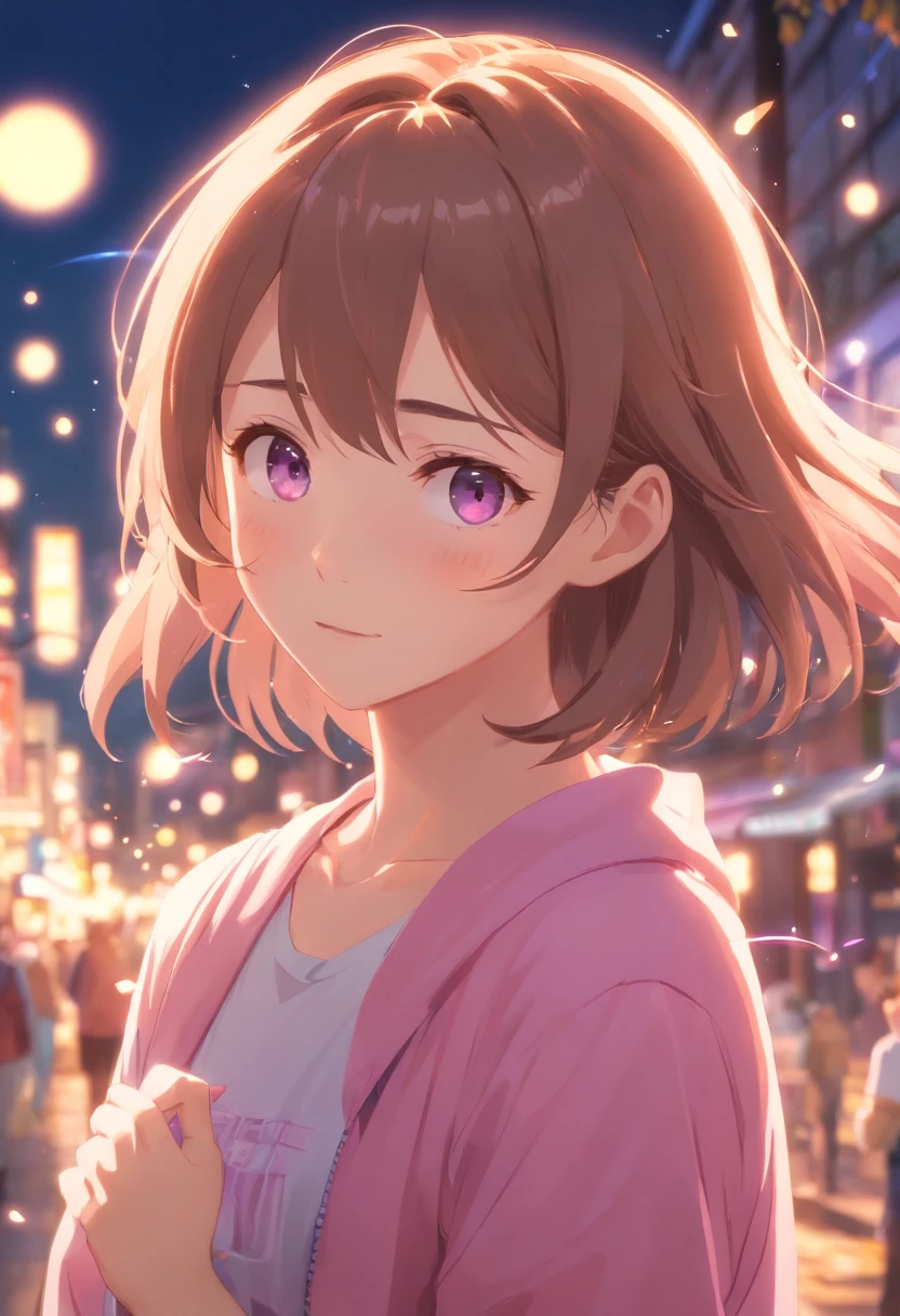 the night,In pink,Fireworks all over the sky,Heart-shaped bubbles,Child couples,Cartoony,Chubby little girl and little boy hugging each other,Glowing fireflies around,church,Cute and cute,KIDS ILLUSTRATION,Glow effects,Dingdall effect,depth of fields,high light,Real light,Ray traching,oc rendered,Hyper-realistic,best qualtiy,8K,Works of masters,super-fine,Detailed pubic hair,Correct anatomy,sharp focus on eyes,Bokeh,Facial features are carefully depicted
