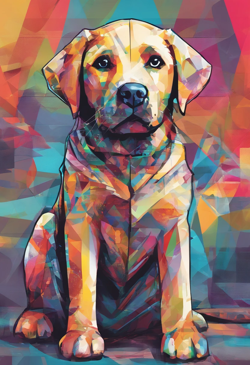 (cachorro labrador ),(melhor pose),(best angle), (better expression), Eduardo Kobra acolchoamento ,multidimensional geometric wall PORTRAIT, arte, Chibi,Yang08k, lindo, Colouring,
