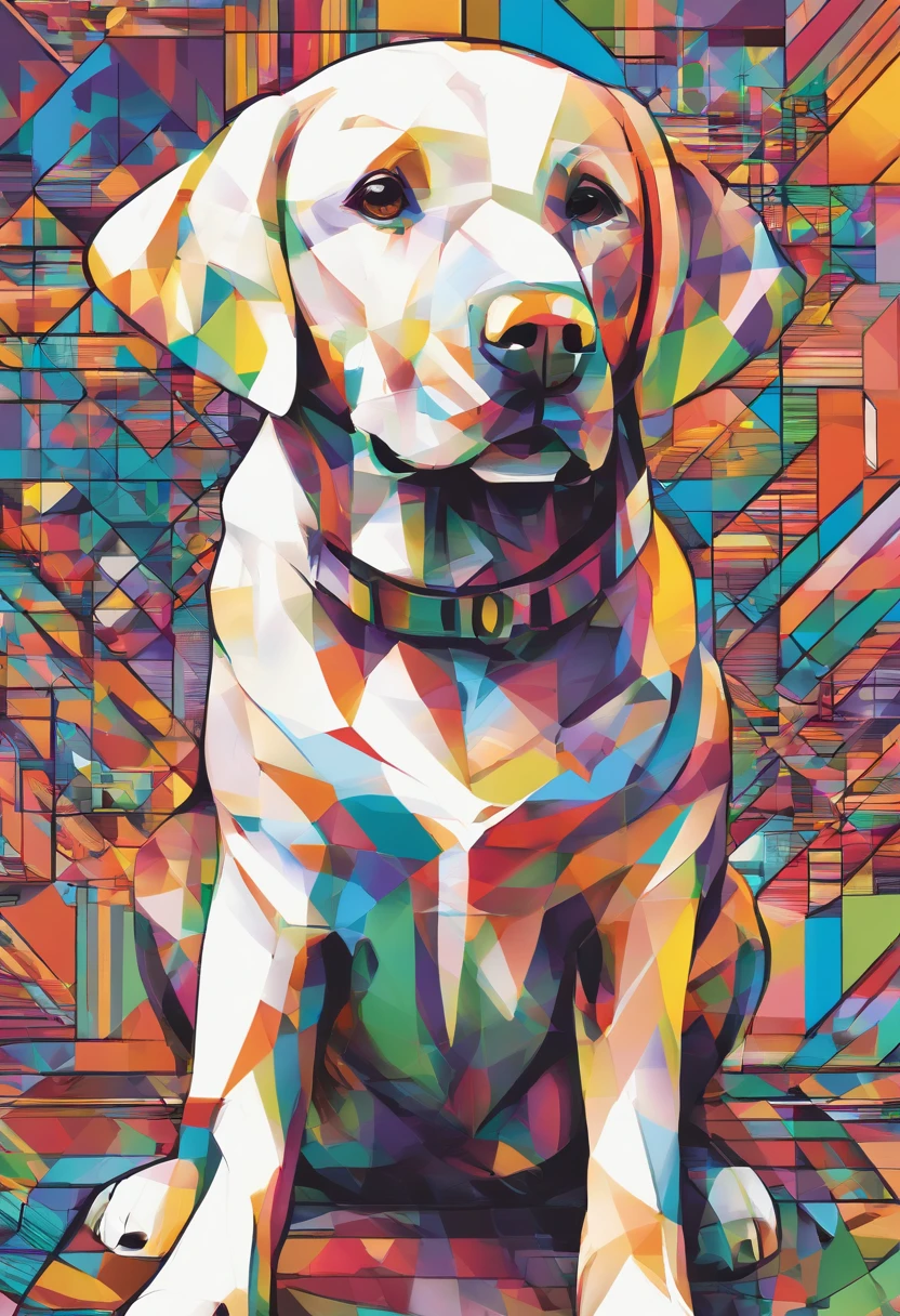 (cachorro labrador  ),(melhor pose),(best angle), (better expression), Eduardo Kobra acolchoamento ,multidimensional geometric wall PORTRAIT, arte, Chibi,Yang08k, lindo, Colouring,