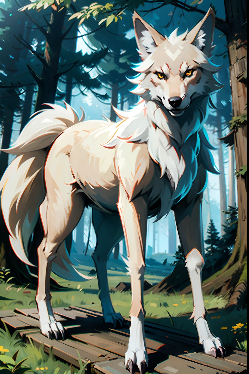 wolf pokemon, in forest, full body