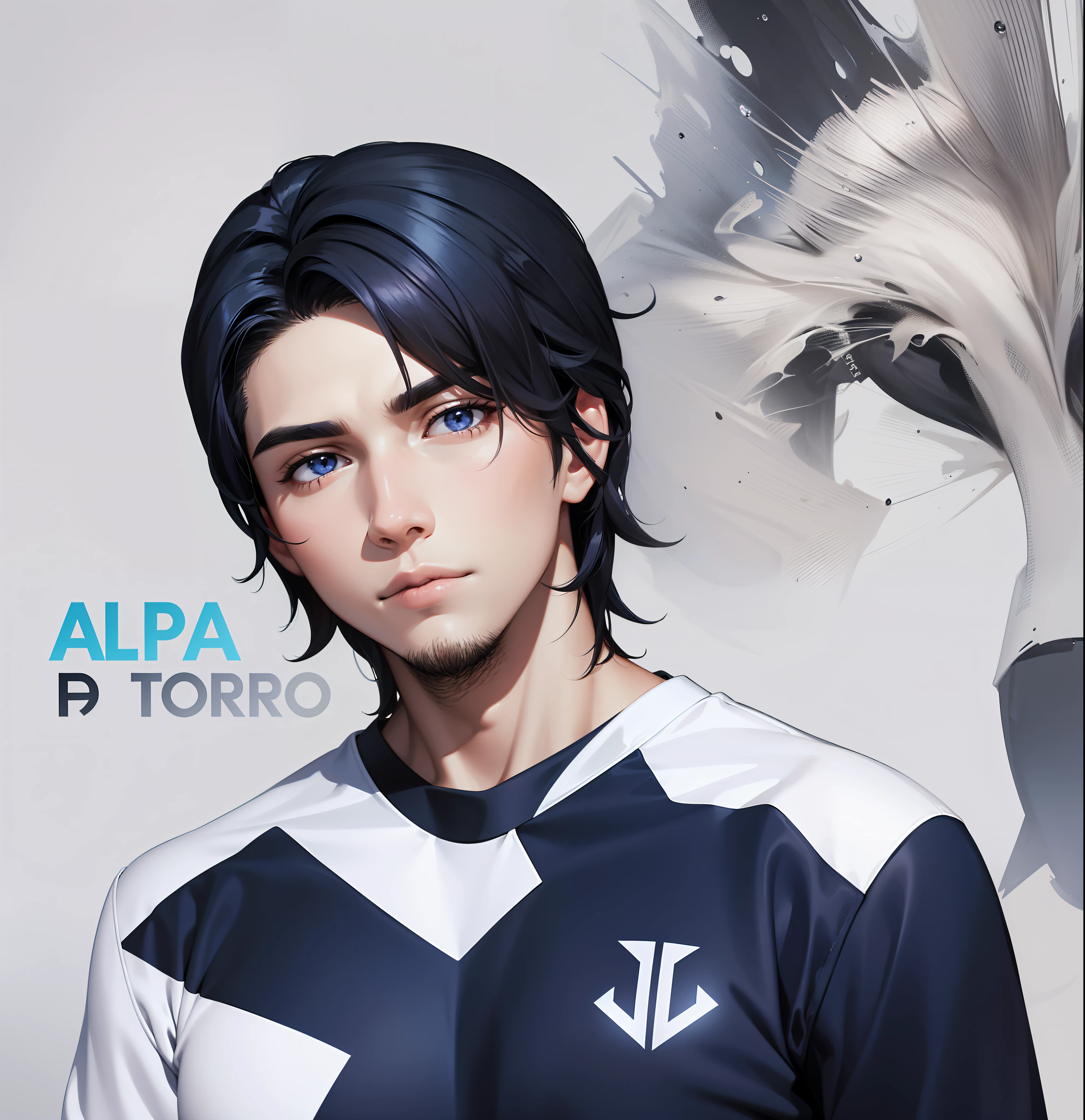 Attractive profile picture, masterpiece, ultra-precise rendering, beautiful and cool young man, dependable young man, savior of the world, simple design, most beautiful image, 4K, blue black hair, wavy hair