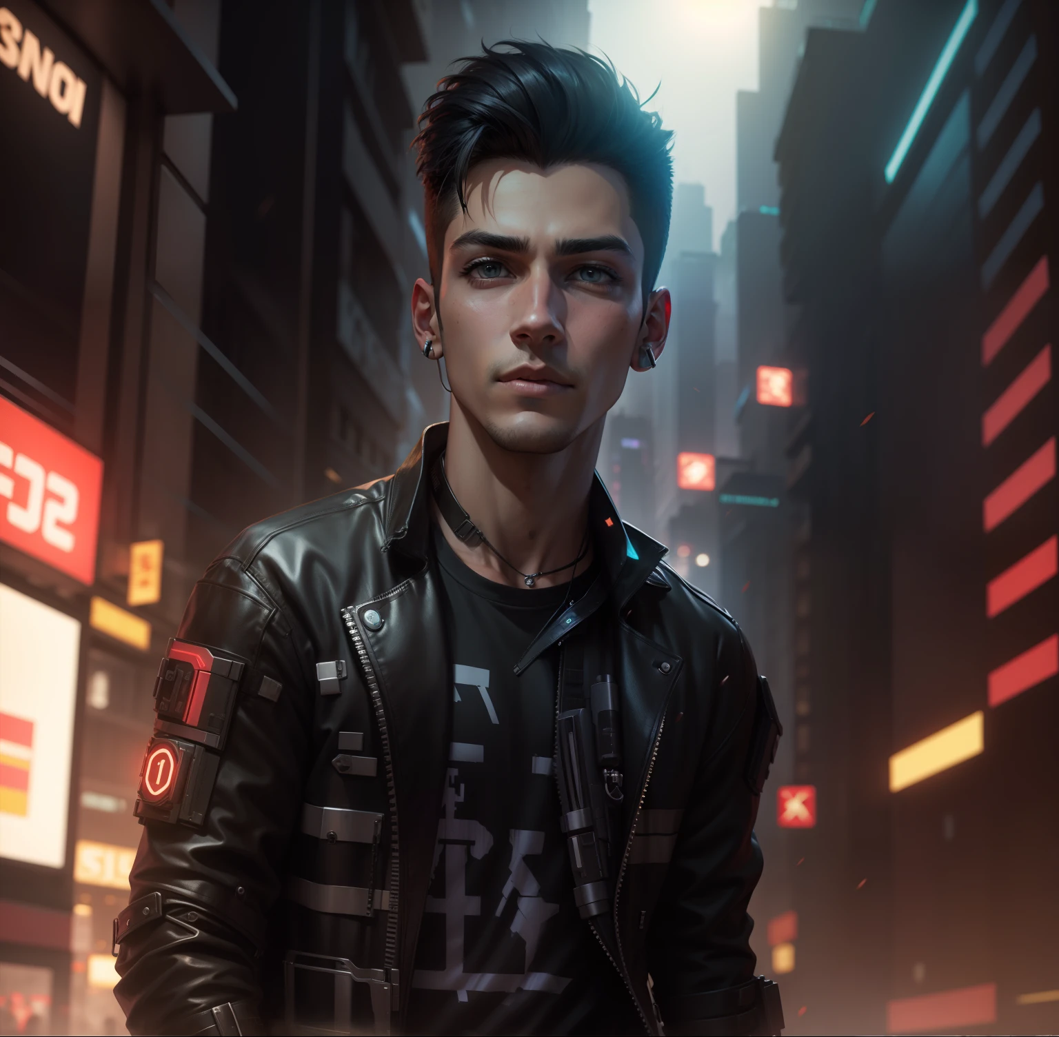 Change background cyberpunk handsome boy ultra realistic with cat