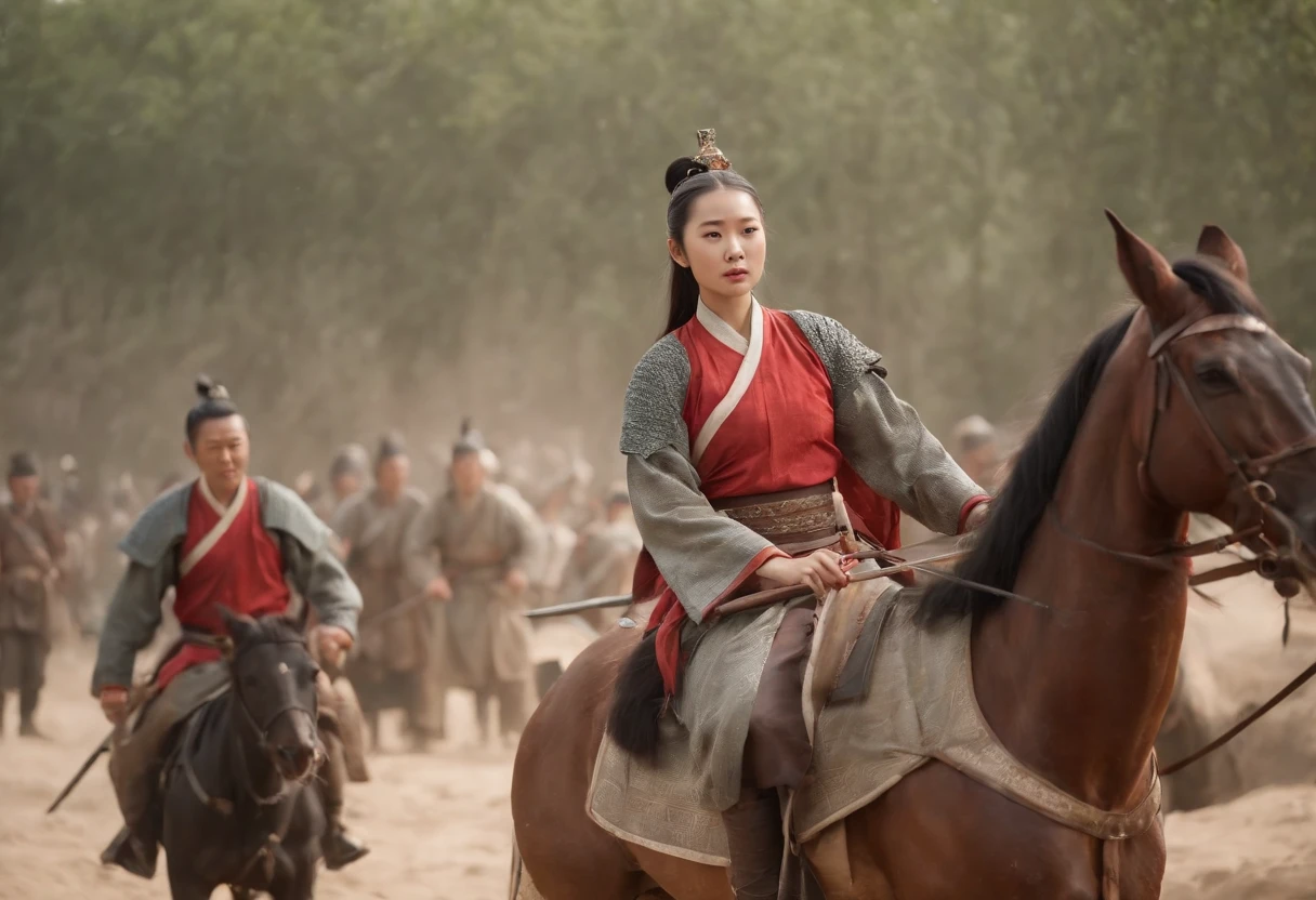Arafad image of a woman riding a horse in a large crowd, by Yang J, a beautiful woman warrior, inspired by Chen Yifei, author:Zhang Han, Beautiful character painting, Wuxia, xianxia hero, Guviz-style artwork, By Li Song, author:Zhang Lu, author:Zhang Wo, inspired by Du Qiong