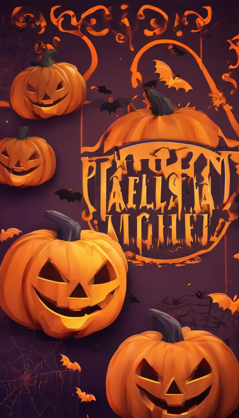 Halloween party flyer template with pumpkin and bat, 3 d model，C4D,halloween art style, Trick or Treat, halloween celebration, stock illustration, halloween theme, halloween wallpaper with ghosts, Halloween movies, illustrated poster, halloween atmosphere, header text”, Halloween, illustratio, 1 9th, Grand!, illustration!, Vintage Halloween postcard, halloween night, creepy themed, stock art, spooky halloween theme