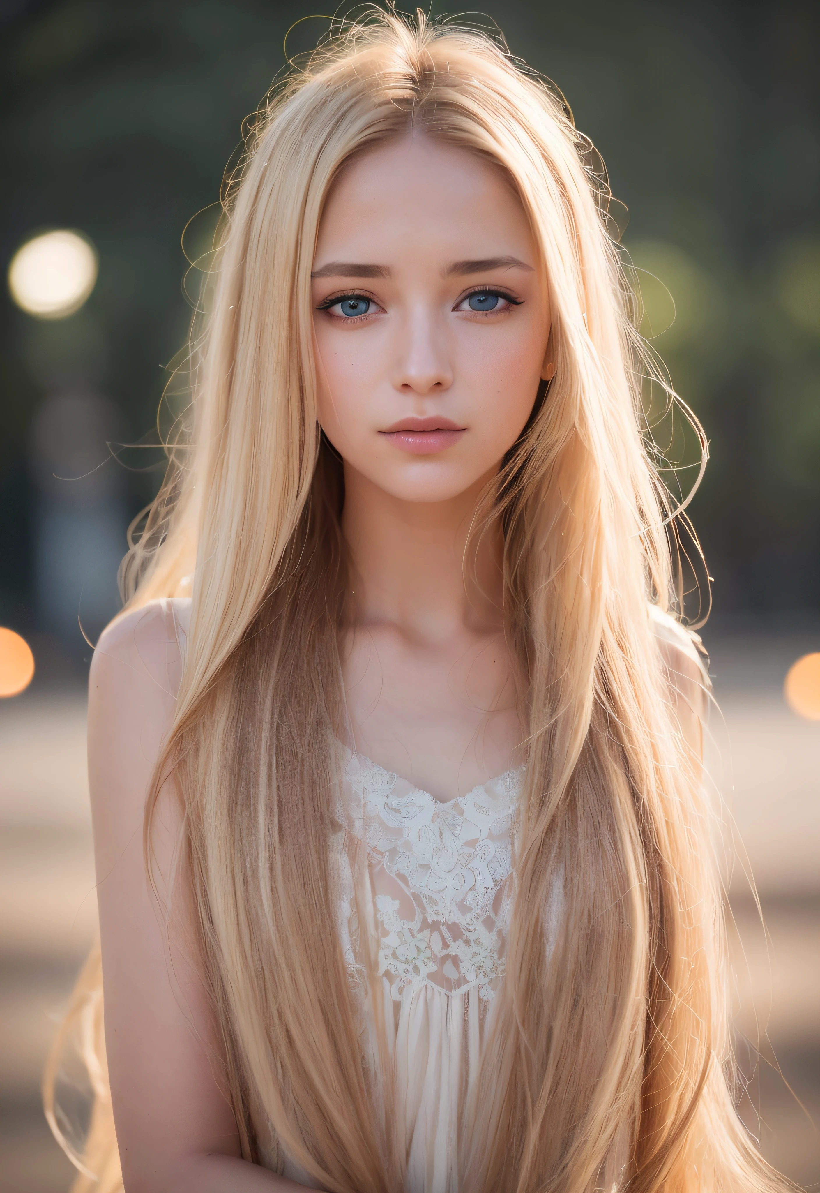 At night, RAW photo, (((extremely beautiful portrait))), ((shiny skin)), 1girl, 31 years old, girl from Prague, ((natural blonde hair)), [blue eyes], long hair, eyeliner, flowing hair, vibration, ((masterpiece, best quality, hyper-detail, cinematic light, intricate details, high resolution, 8k, very detailed)), detailed background, 8k uhd, dslr, soft lighting, high quality, film grain, Fujifilm XT3, shallow depth of field, natural light,  (perfect hands), perfect face, view from afar
