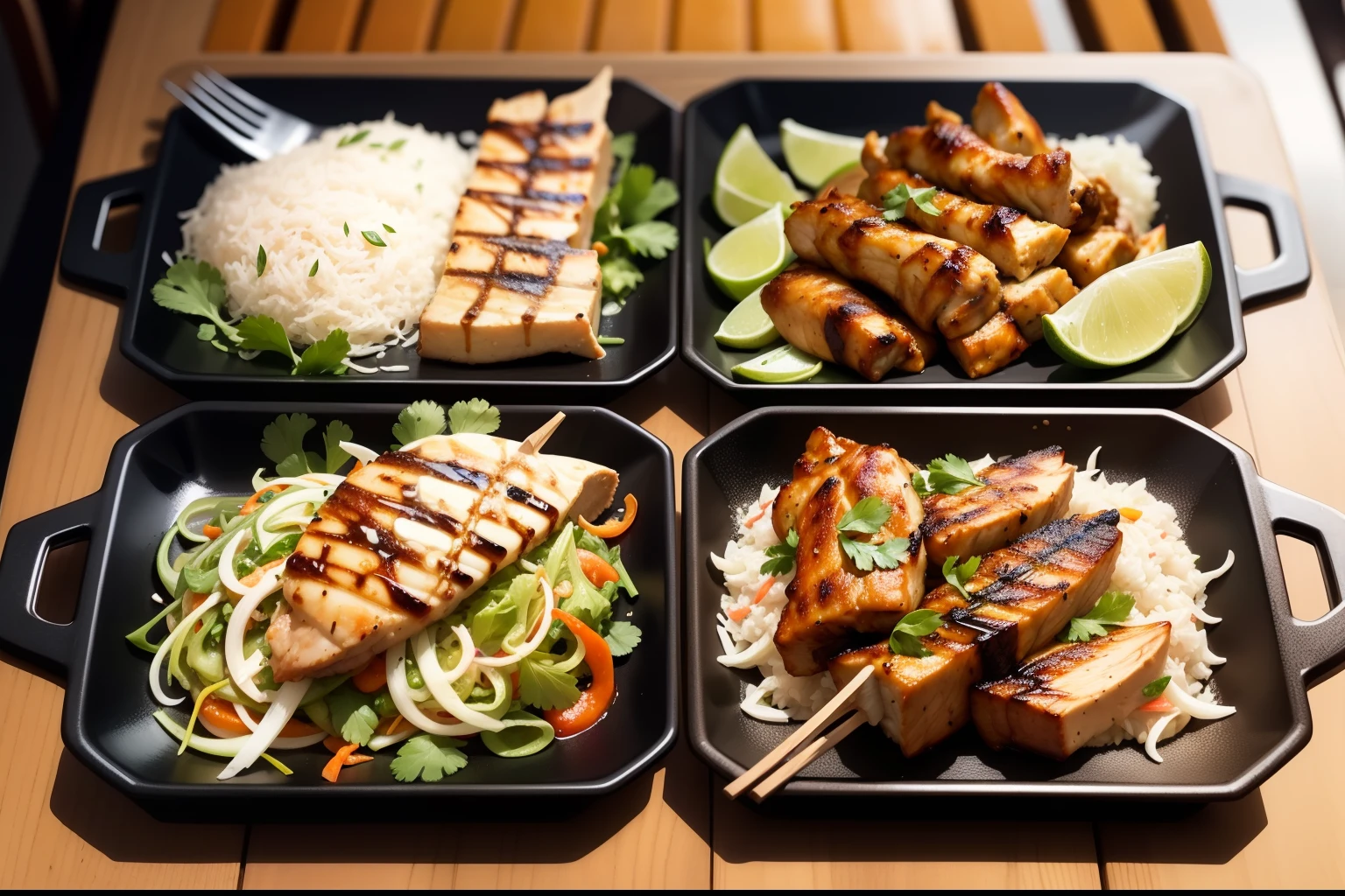 Almond butter chicken satay with Asian slaw, humble chicken thigh is chargrilled and slathered in a creamy, rich satay sauce