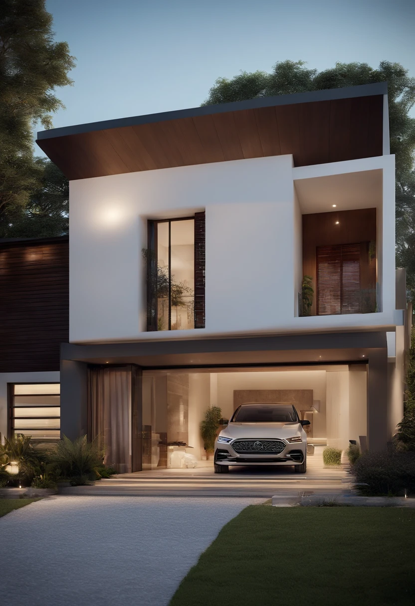 Vista arafed de uma casa moderna com um carro estacionado em frente, casa contemporanea, design exterior, Casa Conceito, casa moderna, arquitetura realista, architectural visualisation, overall architectural design, neotradicional moderno, architectural render, projeto residencial, uma casa, architectural 3 d render, design de arquitetura moderna, large modern residence, architectural render, moderno e minimalista, estilo realista