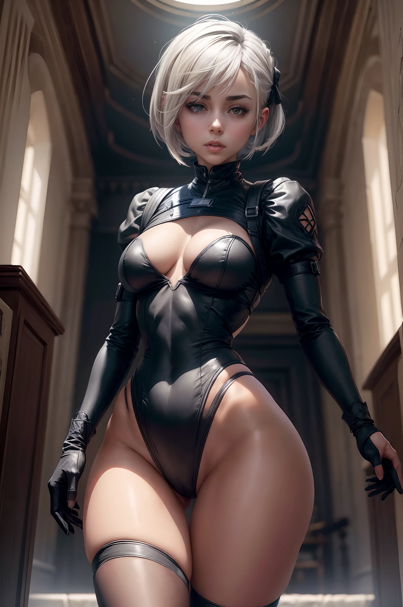 (((big ass))) Riley Reid in Yorha2B suit, skinny, slim thick, small waist, 8k, RAW photo, masterpiece, UHD, proportional body