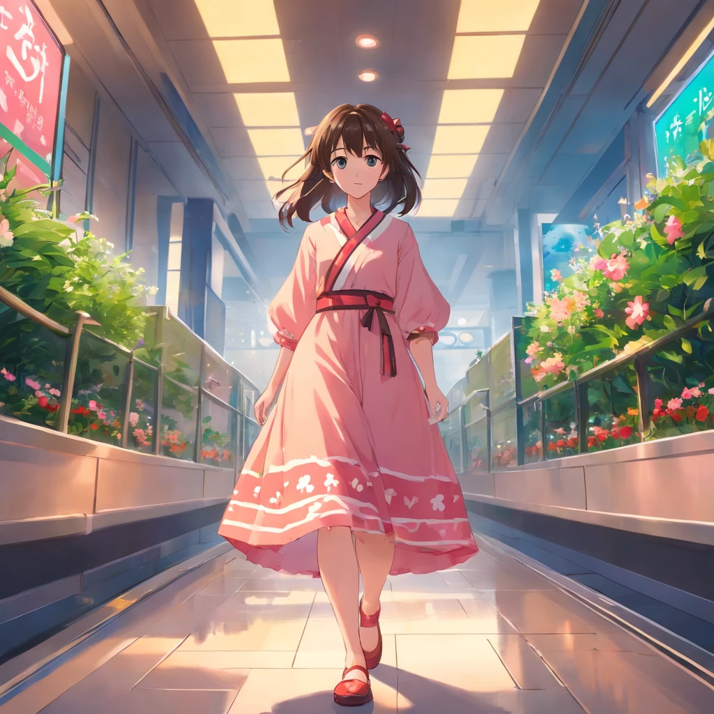 A woman walks on the catwalk in a colorful dress, full bodyesbian,Hello Kitty crosses the catwalk with Gucci, Wear light academic clothing ,Femme, Modern minimalist fashion , floral couture, Inspired by Gucci,colorful rich fantasy clothing, floral dream, 2023 Fashion Design.,8K,Canon RF 85mm f/1.2L,Horizontal angle of sight, Soft light",8K, Cute,(Realistic:1.1), (Photorealistic:1.1), (Masterpiece:1.1), (Best quality:1.1), A high resolution, ,profesional photo,Masterpiece, Best quality,Realistic,,1girll,Solo,lighting,Long hair,full bodyesbian, Beautiful detailed eyes,(Detailed face:1.2),Extremely beautiful face,Cute, Beautiful eyes,