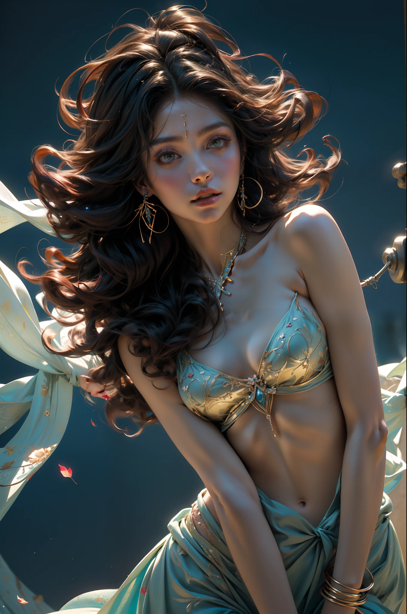 nsfw, zhongfenghua, 1 exotic dancer girl, ((naked, stripped, disrobed,)) ancient chinese architecture background, (white smoke:1.3) (photorealistic:1.4), dynamic pose, dancing, flower petals, zentangle, mandala, entangle, official art, unity 8k wallpaper, ultra detailed, beautiful and aesthetic, masterpiece,best quality, (dynamic angle:1.4), glowing skin, (floating colorful sparkles:1) chaos, elegant, vivid colours, romanticism depth of field exotic_dance, half_naked, cinematic lighting.