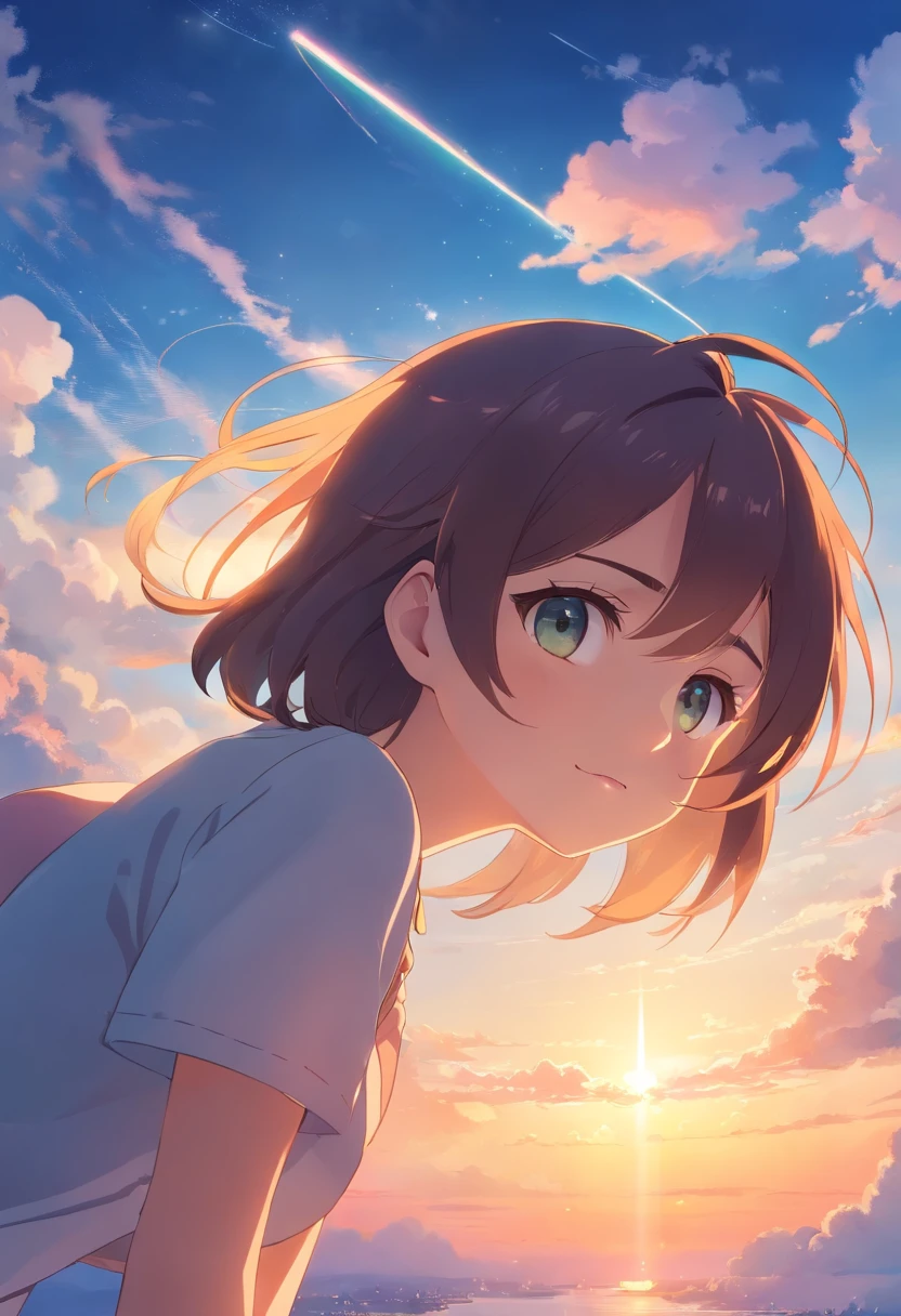 tmasterpiece,best qualtiy,cinematic Film still from,1girl,Cloud Girl,Floating in the sky,closeup cleavage,brightly,cheerfulness,Warm and soft lighting,Sunset naked sleep,No Holy Light,quadratic element,Tong