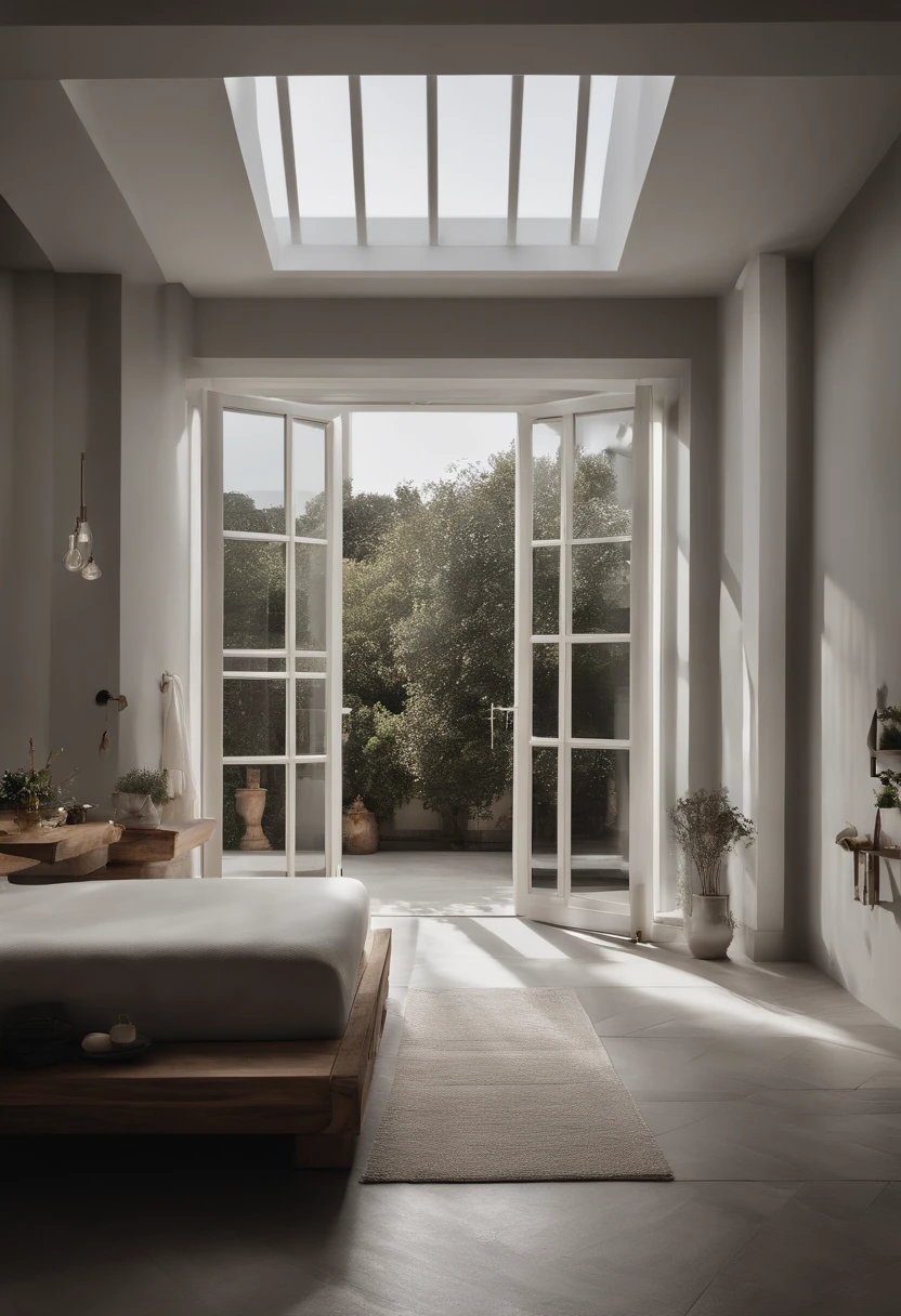 foto que enmarca ((un inodoro blanco)) junto a una ducha con mamparas de vidrio, (with perfect distance and architectural harmony of spaces), Perfect harmony in the arrangement of the photo frame, azulejos gris claro, Photo catalog, low-angle view