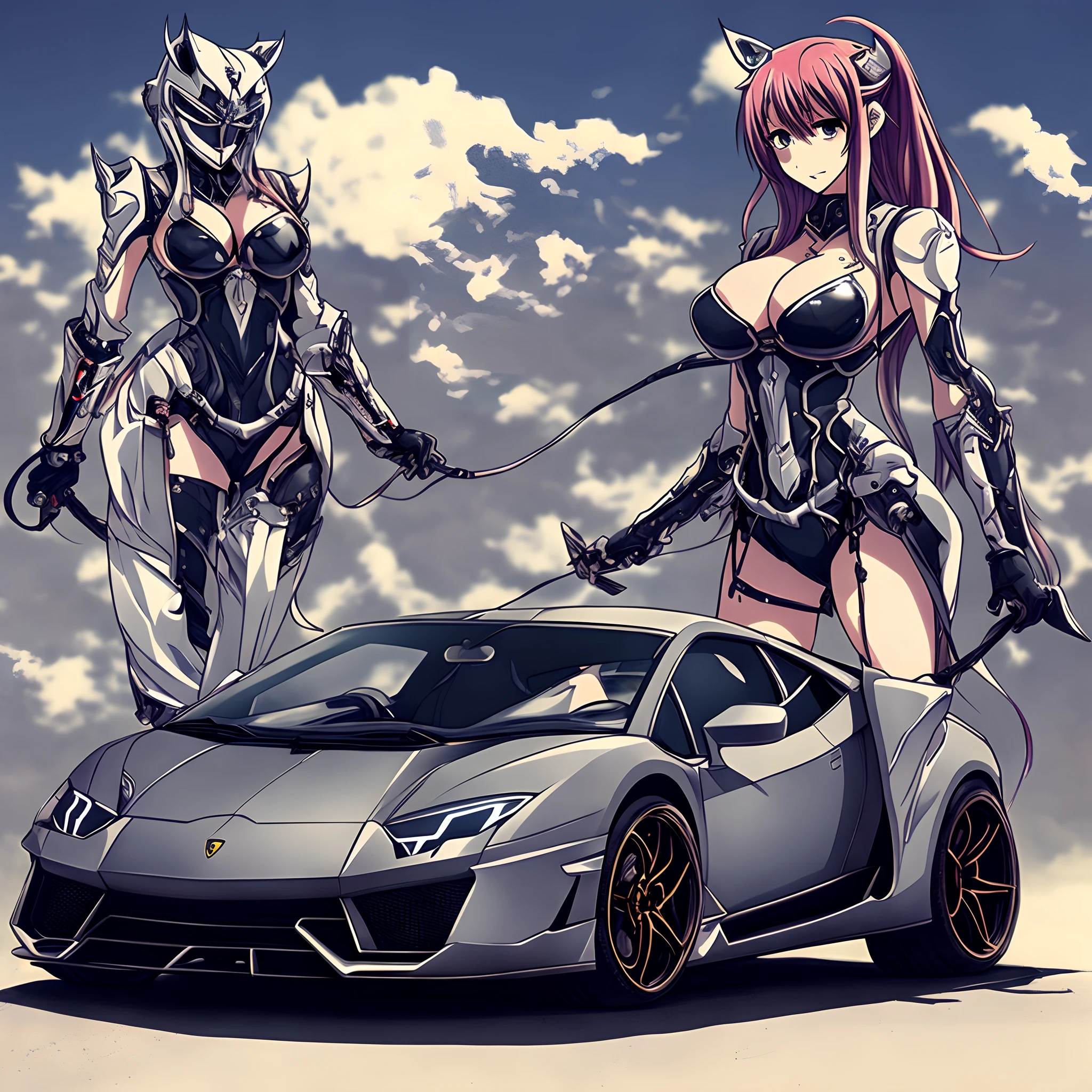 transformer waifu lamborghini, anime style