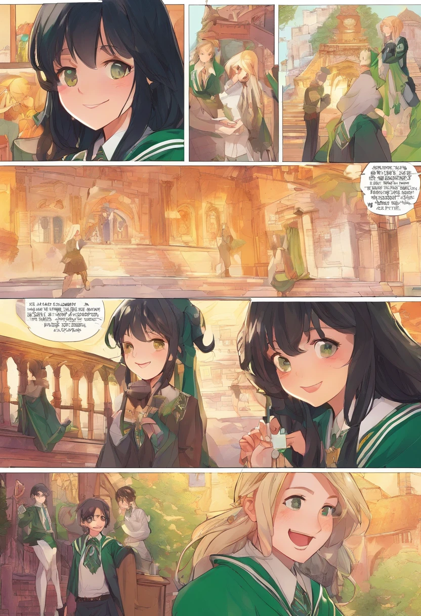 cocky、lilie、gals、Slytherin Student、hi-school girl、Black-haired and blonde、Twosome、Grinning smile、Hogwarts
