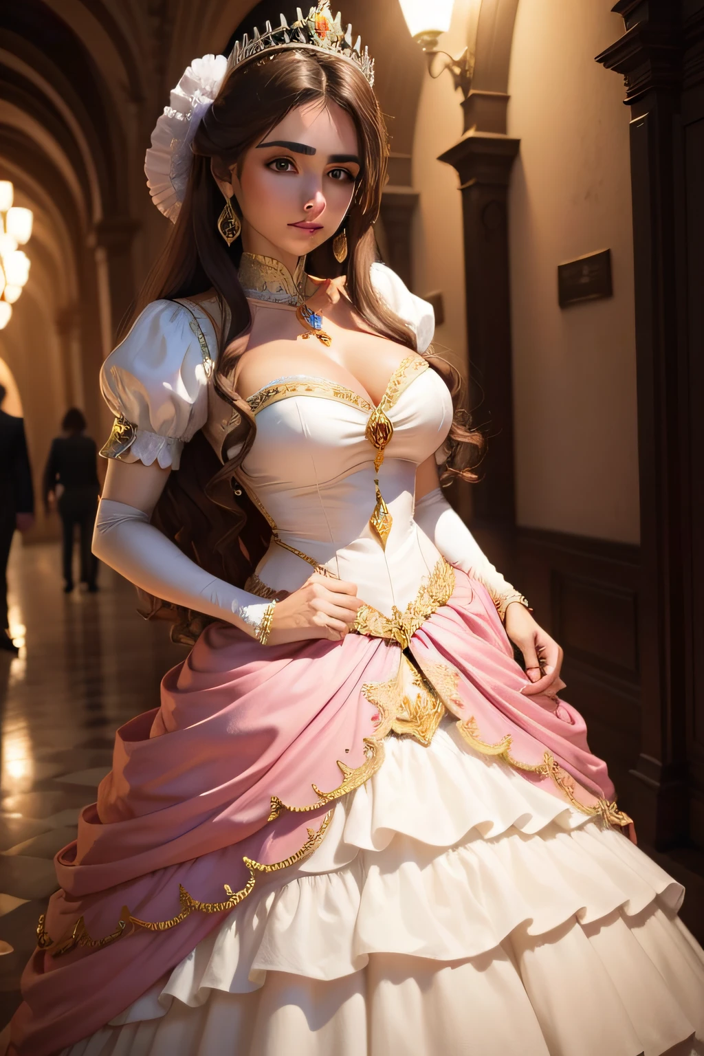 Highest quality, Raw quality, Beautiful 17 year old girl、Super detailed, In detail, High resolution, Beautiful attention to detail , ,Sexually excited face、((((Very realistic loads of semen)))),Dynamic Angle,View your viewers, (((A fairytale princess in an extremely gorgeous Rococo princess ball gown with voluminous full-length hoop skirt, adorned with gorgeous embroidery and jewels))),Hourglass Waist,Padded and corset bodice,(((Huge Crinoline Hoop Skirt))),Long train,((Gorgeous embroidery and jewellery)),Voluminous frills,See-through,Cleavage,((Ridiculously long straight hair,Straight long hair with plenty of volume,Ridiculously long straight hair)),(Detailed face and eyes),Clear pupils,Very gorgeous hair accessory,(A gorgeous tiara adorned with sparkling jewels.),((Gorgeous sparkling gemstone jewelry))((Extra long gloves)),(Beautiful background),(whole body),((Gorgeous embroidery and jewels、Very luxurious Rococo princess ball gown with voluminous full-length hoop skirt)), (((Very large breasts bigger than a face:1.65))), (((A whole body wet with a huge amount of semen:1.65)))