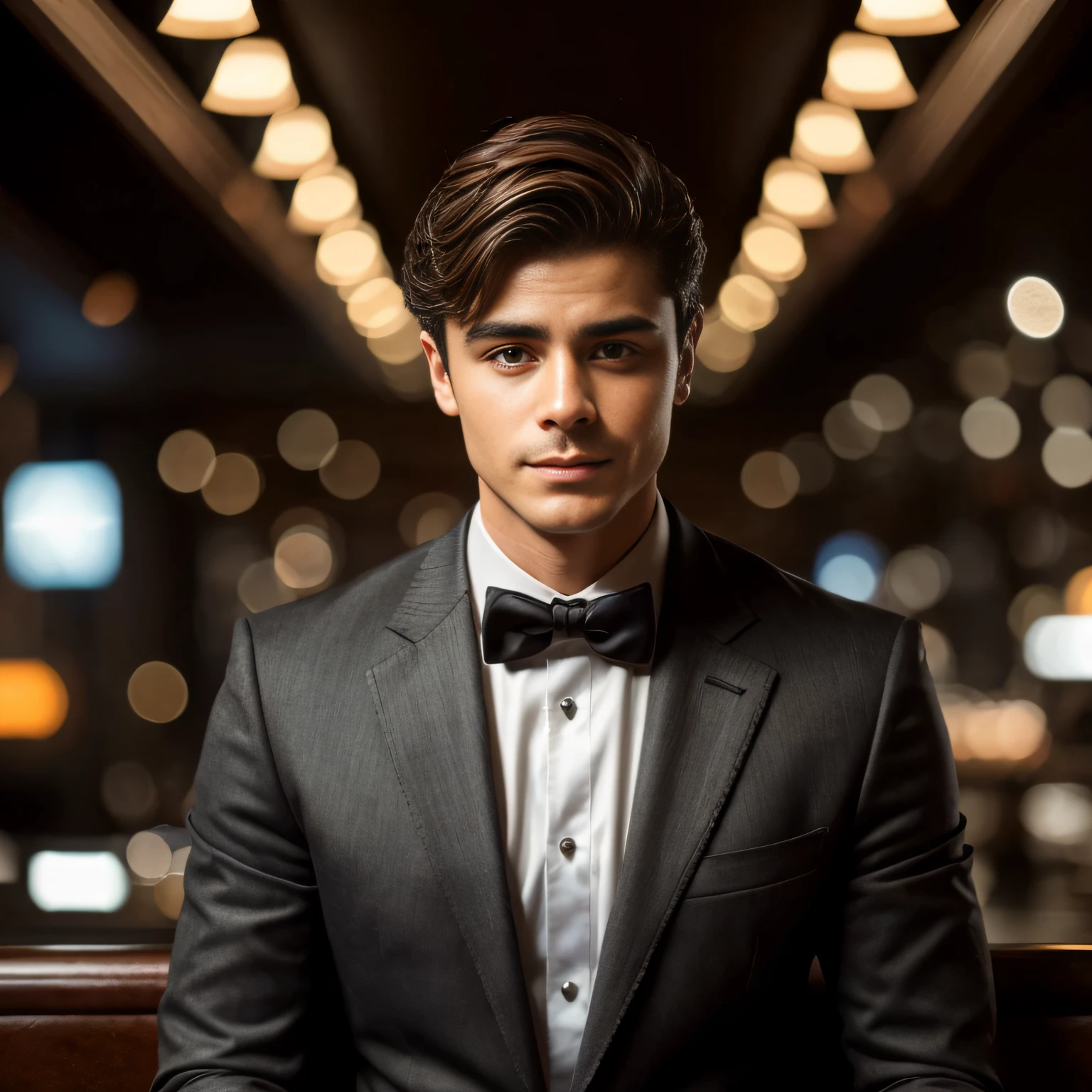 Portrait of A confident-looking Spanish man, 25 years old sitting in a cab, with blazer jacket, no watch, hazel eyes, smooth face, short hairstyle same as zac efron, cute smile, square jaw, dark hair, perfect composition, cab background, bokeh, hyper-realistic, super detailed, 8k, high quality, trending art, trending on artstation, sharp focus, restaurant photo, intricate details, highly detailed, art by greg rutkowski
