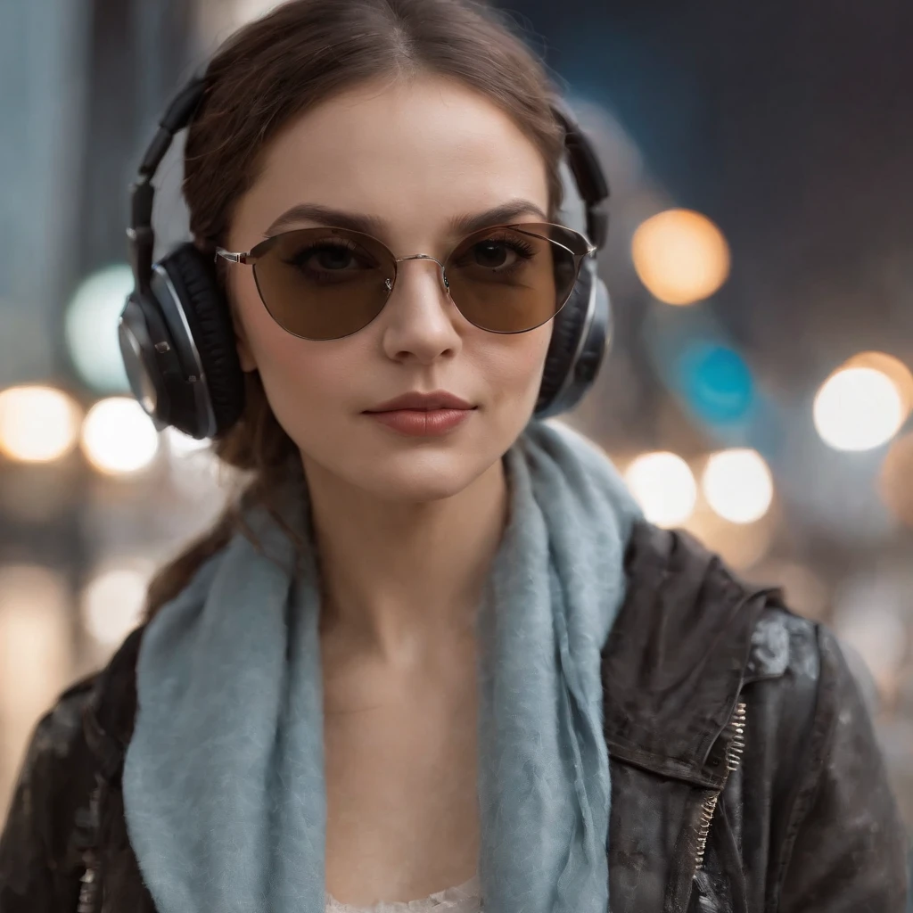 Perfect centralization, Uma menina fofa por toda parte, Use uma jaqueta de estudante, wearing sunglasses, Usando fones de ouvido, alegria, Standing position, beleza abstrata, Centrado, looking at the camera, Facing the camera, nearing perfection, Dynamic, luar, altamente detalhado, pintura digital, art stations, Conceito-Arte, liso, foco nítido, 8k, high-definition resolution, illustration, arte de Carne Griffiths e Wadim Kashin, fundo branco