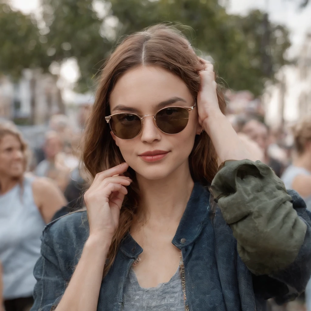 Perfect centralization, Uma menina fofa por toda parte, Use uma jaqueta de estudante, wearing sunglasses, Usando fones de ouvido, alegria, Standing position, beleza abstrata, Centrado, looking at the camera, Facing the camera, nearing perfection, Dynamic, luar, altamente detalhado, pintura digital, art stations, Conceito-Arte, liso, foco nítido, 8k, high-definition resolution, illustration, arte de Carne Griffiths e Wadim Kashin, fundo branco