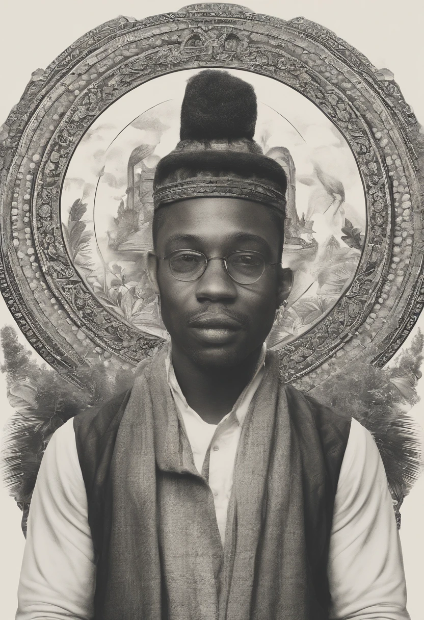 https://live.staticflickr.com/3762/9236653342_b119b976dd_b.jpg Black male, full body, black and white, Um jovem, Homem, best quality, alta qualidade, high resolution), realista, ultra-detalhado, highly detailed face features, realistic lighting and reflections, highly detailed face features, melhor foto,high-quality illustration, hippie, Feliz, ao fundo uma floresta, tatuagens, olhos verdes, barba curta, cabelos curtos, sorrindo, pose pra foto