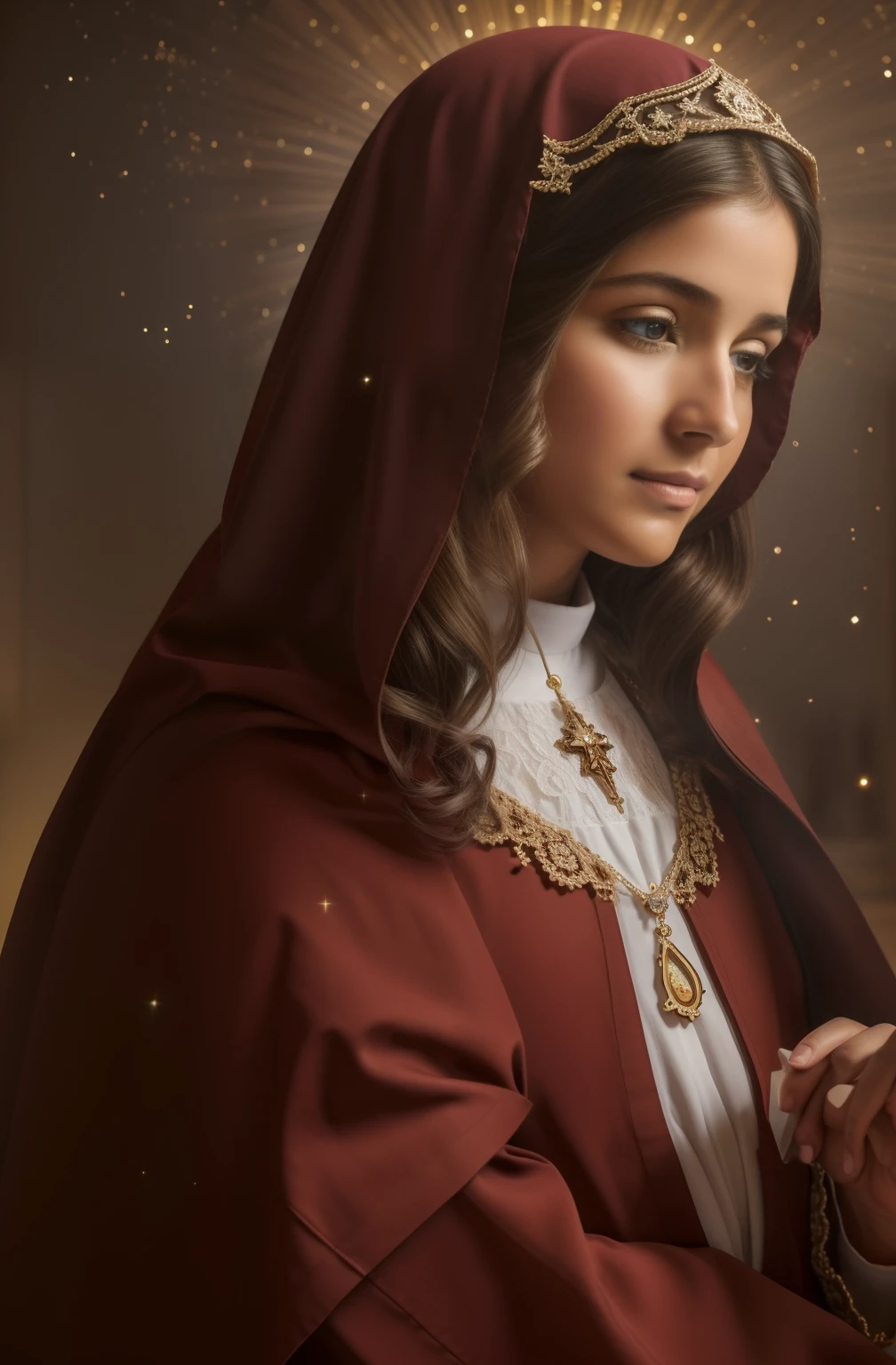 (((Blessed Virgin Mary of Mount Carmel))) Obra maestra, (La mejor calidad: 1.2), (super fine: 1.2), illustration, (extremadamente delicado y hermoso: 1.2), movie angle, flotante, (Hermoso ojo de detalle: 1.1), (detalle luz: 1.1), Movie Lights, Cielo delicado, ojos azules, (Cola de caballo alta: 1.1), capa, ojuelos, cielo estrellado, (light particles: 1.1) dibujo, flor. (Obra maestra), (La mejor calidad), (fotorrealista:1.3), 8k, Textura detallada de la piel, Textura detallada de la tela, Hermosa cara detallada, Detalles intrincados, Ultra detallado (cuerpo de cuerpo entero:1.2)