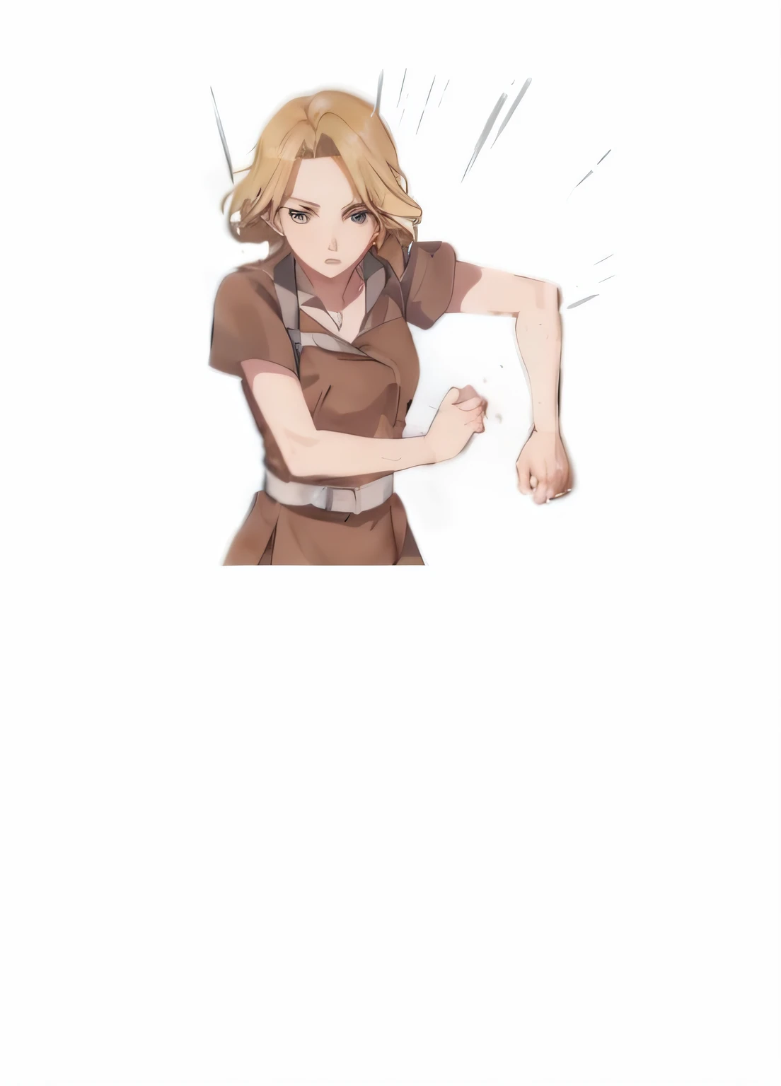 Anime girl with blonde hair and brown dress holding out her arms, looking like annie leonhart, Annie Leonhart, Female protagonist 👀 :8, Android 18, anya from spy x family, Strongest Pose, rena nounen style 3/4, betty cooper, r/Art Book, r / Art Book, r /Art Book, she has blond hair