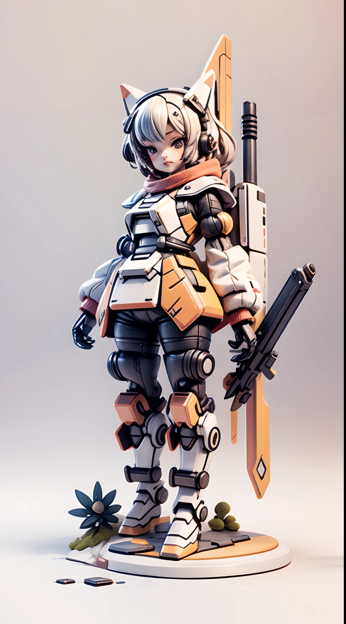There is a mini Gundam mech, cute, 3d rendering, little robot, portrait female anime, cute 3d anime rendering, cute detailed digital art, mini cute mech, 3d rendering stylized, 3d rendered character art 8k, cute digital painting, anime style 3d, super detailed rendering, weapon in hand, delicate face,