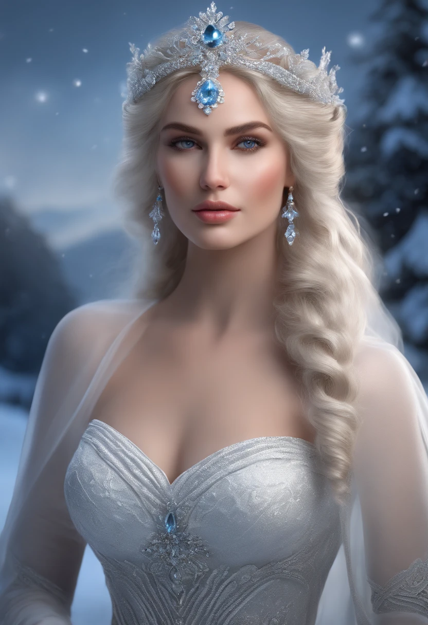Aldona's Snow Queen, Cold beauty, Perfect chiseled facial features of the Greek goddess of beauty, fine facial traits, White Skin Skin, white colored hair, ultra realistis, photo realism, finely detail, Best Quality, CG Unity wallpapers with high detail 8k, perfect artwork,