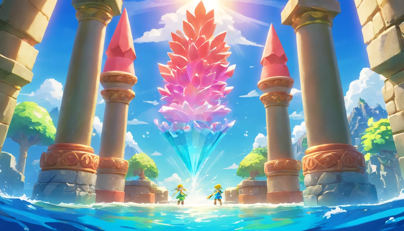 Virtual scene design, coral art installation above the blue ocean, galvanized fiberglass with rainbow gradient, surreal visual representation, magnificent architecture, unique, intricate, exquisite details,(blender, oc rendering, natural light, ray tracing, 8K)