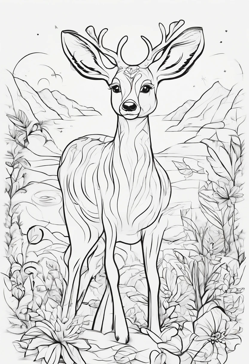 design t-shirt graphic, cute cartoon dear coloring pages, full white, fleischer cartoon style ,white background, playful style, out of the box,