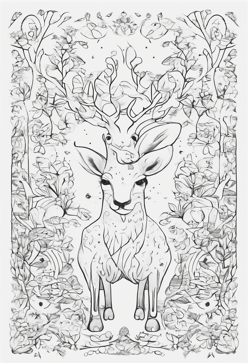 design t-shirt graphic, cute cartoon dear coloring pages, full white, fleischer cartoon style ,white background, playful style, out of the box,