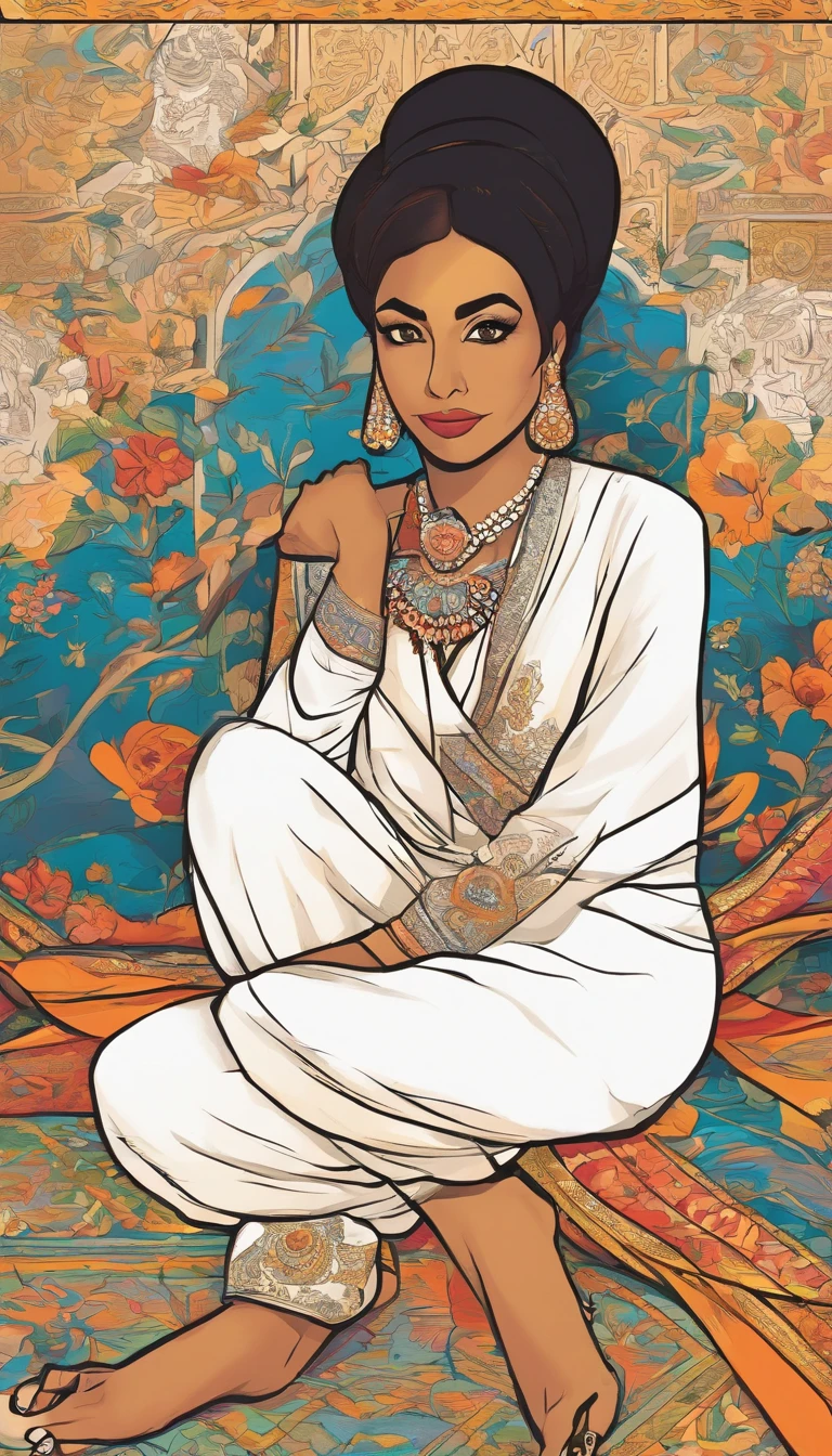 Ameera al-Taweel in typical Arabic costumes loves leaning on the ground