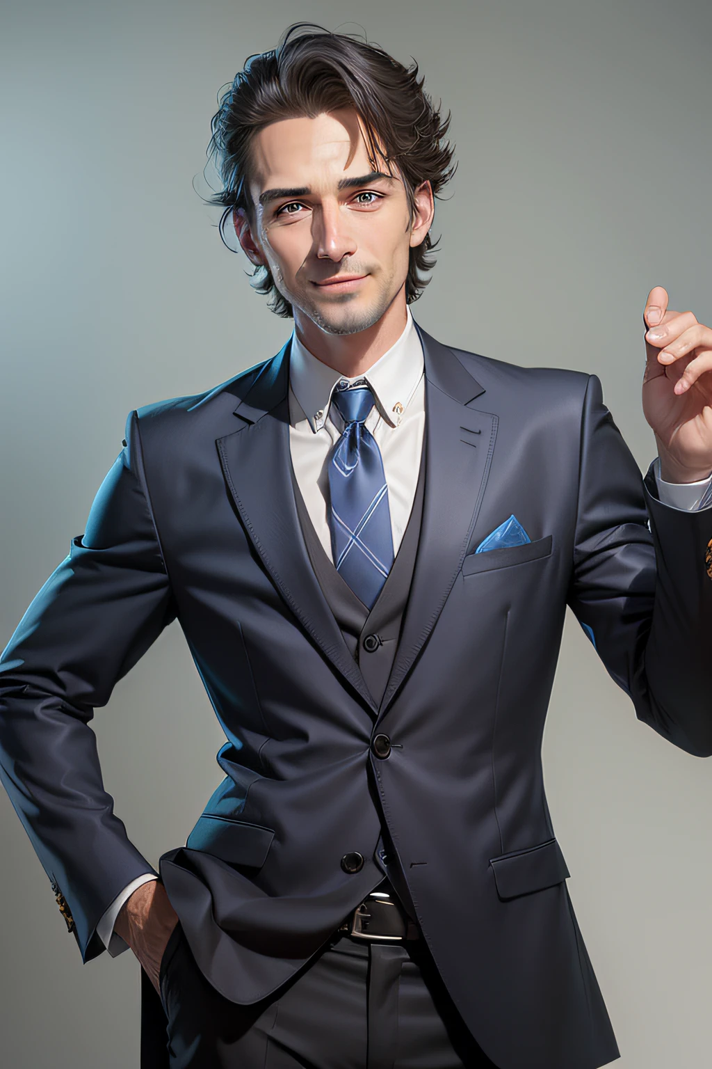 smiling man in a suit and tie no background, no glasses, blue eyes, medium size nose, short hair, crew cut, medium build, no butt chin, average looking chin, greg rukowski, avatar, caricature, cartoon like, brent hollowell, pete morbacher, greg rutkowski ”, greg rutkovski, greg kutkowski, damian kryzwonos, scott roberston, greg rutkovsky, matthew stewart