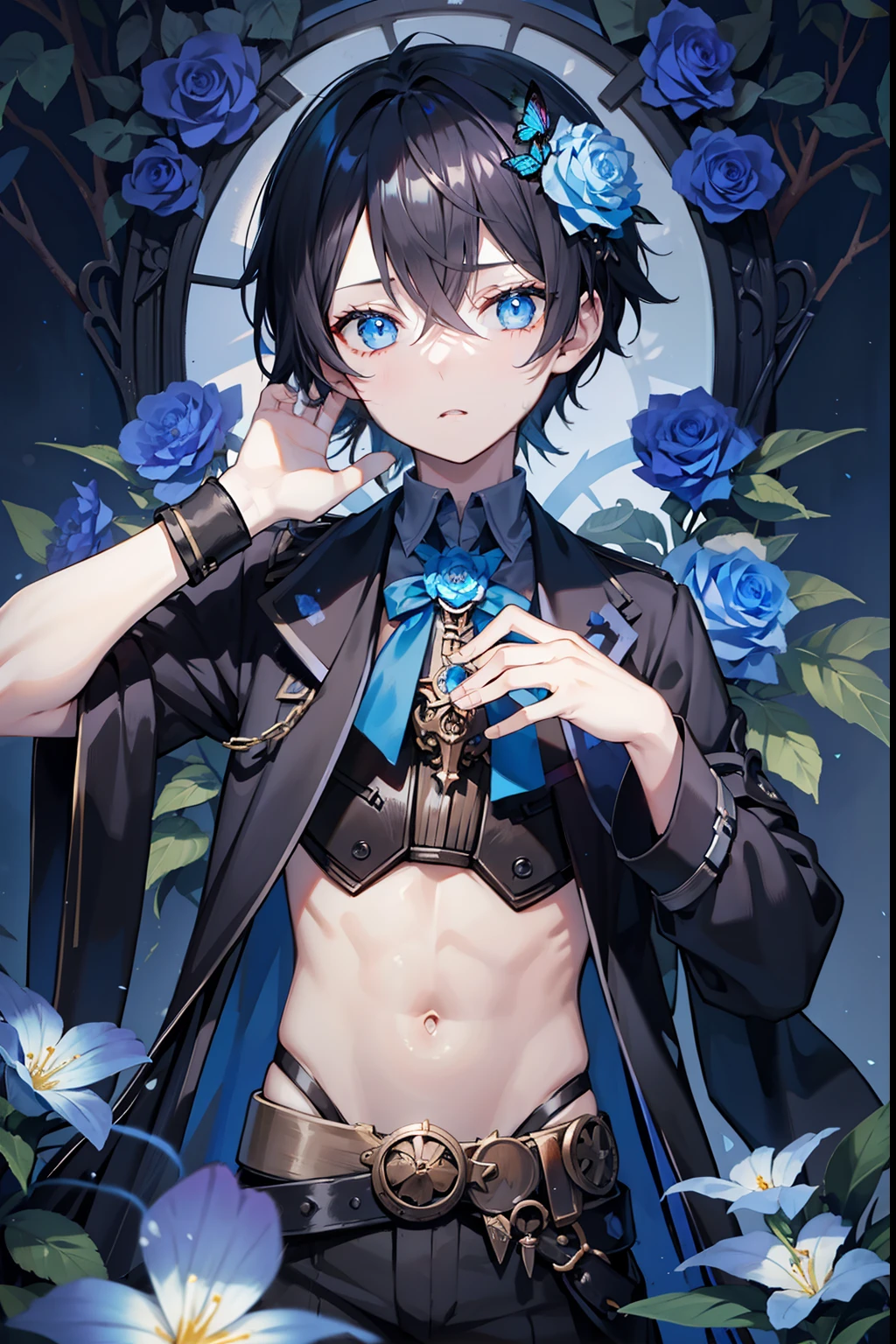 blue flower Black butterfly twinks male people {{ember}} A dark-haired blue eyess steampunc