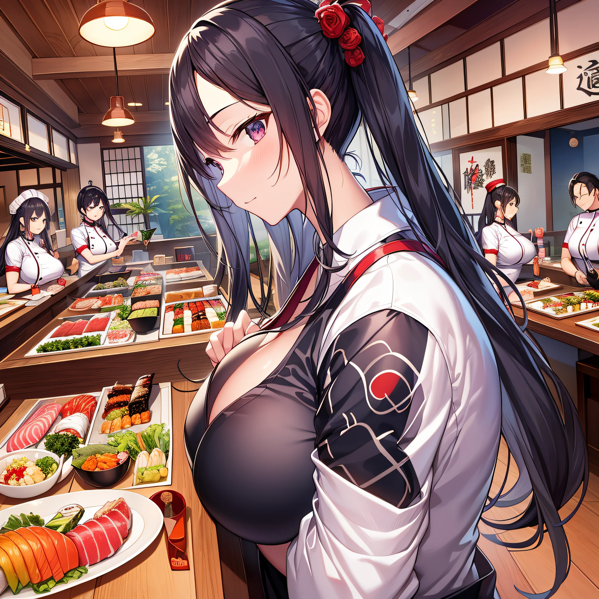 masterpiece++、top-quality++、ultra-definition++、ultra-definition++、4k++、8k++、from side、(Background Focus)++、Woman in clothes living in a sushi restaurant in a real world city々Muscular big breasts sister sushi chef surrounded by sushi ingredients、At a sushi restaurant々Muscular big breasts sister sushi chef rune surrounded by sushi ingredients、At a sushi restaurant々Muscular big breasts sister sushi chef goddess magic surrounded by sushi material、At a sushi restaurant flying above々Muscular big breasts sister sushi chef married woman surrounded by sushi material、At a sushi restaurant々Muscular big breasts sister sushi chef goddess high school student surrounded by sushi material、At a sushi restaurant々Muscular big breasts sister sushi chef mature woman surrounded by sushi ingredients、detailed fantasy art、Contemporary Art Style、Break at a beautiful modern sushi restaurant々Muscular big breasts sister sushi chef goddess college student surrounded by sushi ingredients、At a sushi restaurant々Muscular big breasts sister sushi chef goddess president surrounded by sushi ingredients、Contemporary Art Behans、At a beautiful sushi restaurant々Muscular big breasts sister sushi chef working person surrounded by sushi material、At a sushi restaurant々Muscular big breasts sister sushi chef OL surrounded by sushi ingredients、Wearing shiny clothes、At a sushi restaurant々Muscular big breasts sister sushi chef magic circle surrounded by sushi ingredients、 At a dazzling sushi restaurant々Sparks of muscular big breasts sister sushi chef surrounded by sushi ingredients、At a sushi restaurant々Muscular big breasts sister sushi chef goddess chain surrounded by sushi ingredients、At a sushi restaurant々Muscular big breasts sister sushi chef goddess surrounded by sushi ingredients、At a sushi restaurant々Muscular big breasts sister sushi chef goddess style hair surrounded by sushi ingredients、Break the Beautiful Real World、At a sushi restaurant々Muscular big breasts sister sushi chef hat surrounded by sushi ingredients、Detailed clothing、Mischievous aura、Bewitching face、tall body、Mature body、seductive body、爆乳、detailed beautiful faces、detailed shiny eyes、Detailed skin、Full body break、detaileds、realisitic、4K highly detailed digital art、octan render、bio luminescent、BREAK8K resolution concept art、真实感、Mappa Studio、masterpiece、top-quality、Official Art、illustratio、Ligne Claire、(cool_color)、perfect-composition、absurderes、Fantasia、Focused、thirds rule