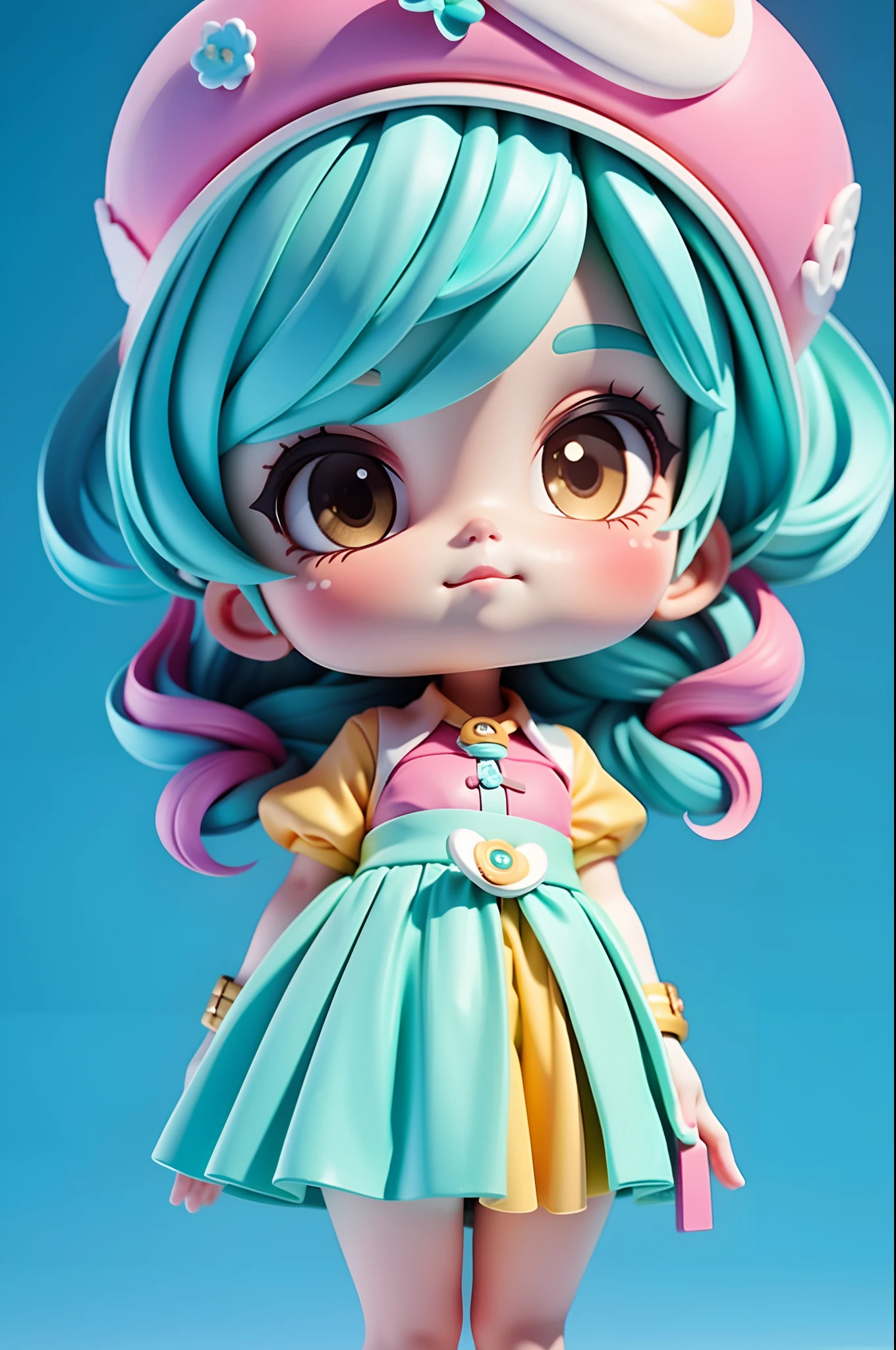 plastican00d, 1girl, chibi, Colored hair, Luxury fabrics, dither, Ice cream texture,Profound, looking at viewert, Striped background,8K
