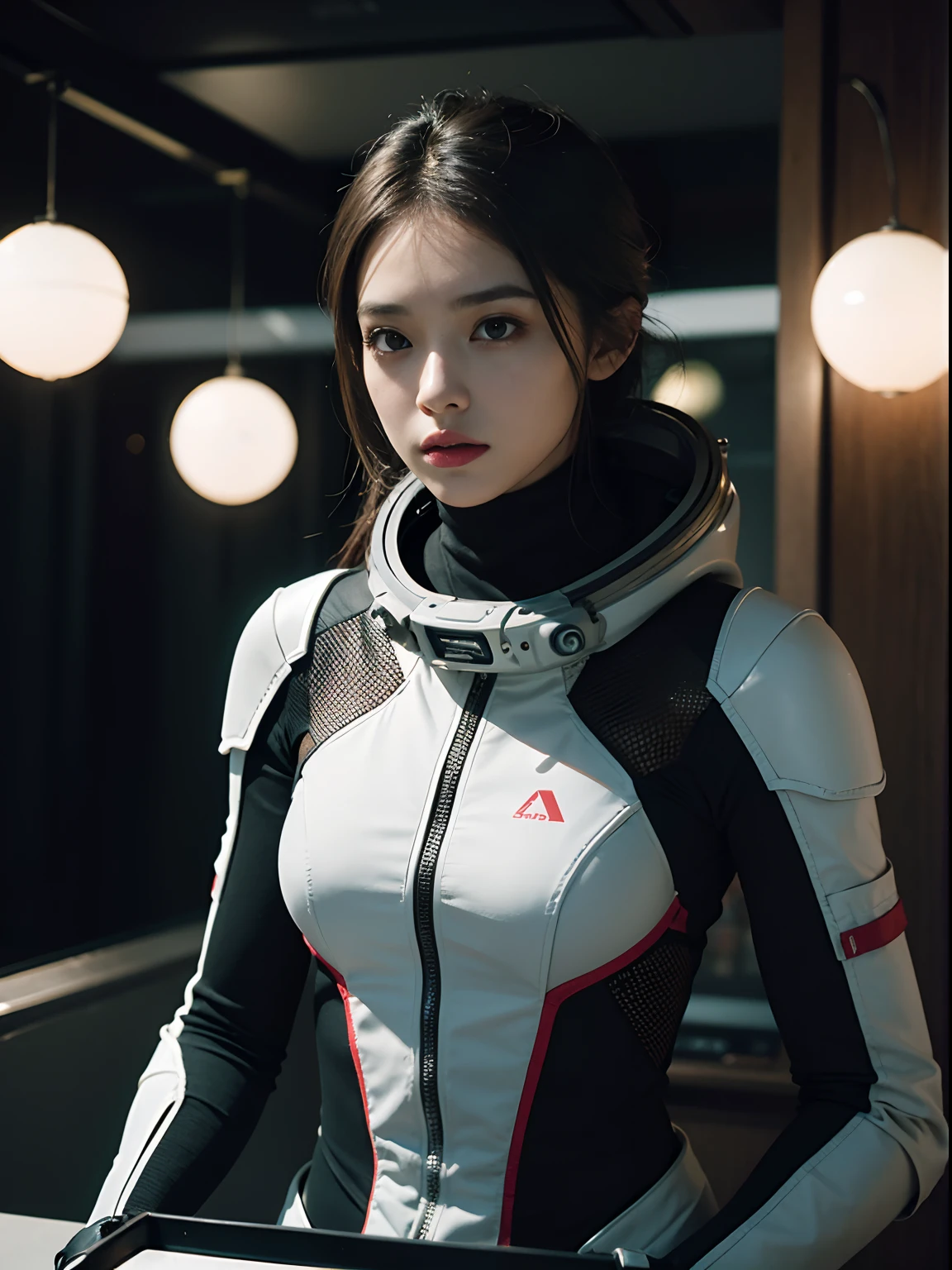 photore, best qualtiy, tmasterpiece,A half body,Wear a face covering (__Advanced sci-fi locations__:1.3), (__Advanced Sci-Fi Spacesuit-II__:1.3), Premium sci-fi helmet, (looking at the camera in:1.1), simulating, tmasterpiece, (paleskin:1.2), (Slim body:1.4), Detailed textures, fabrics, cinmatic lighting, Senior artist-photographer