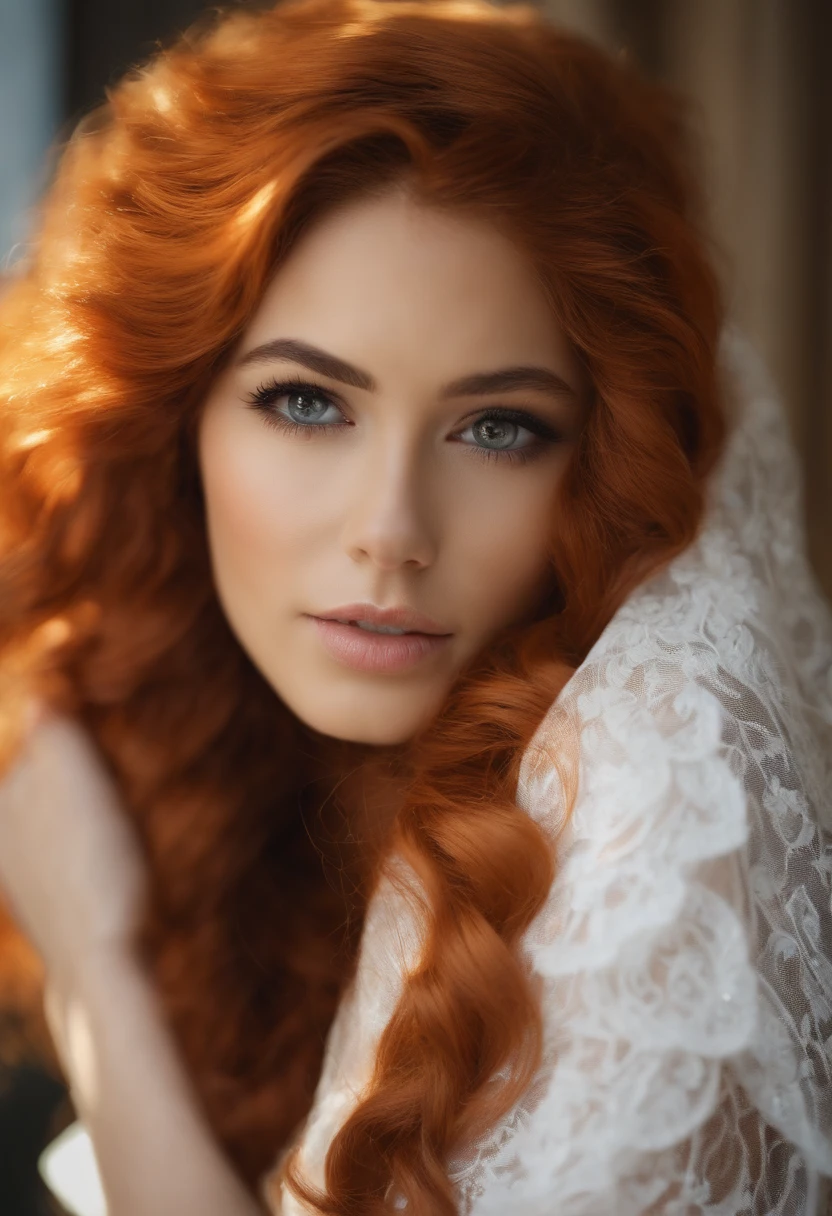 master part, best quality, altamente detalhado, 1girl, sozinho, (:3:0.9), Orelha de animal fluff, orelhas de animais, orange hair, cabelos fofos, corar, olhos castanhos, flor, orelhas de raposa, raposa menina, gradiente, GRADIENT BACKGROUND, Flor do cabelo, ornamento de cabelo, Roupas japonesas, quimono, Olhando para o Viewer, Miko, sorrir, sozinho, quimono branco, beautiful lighting