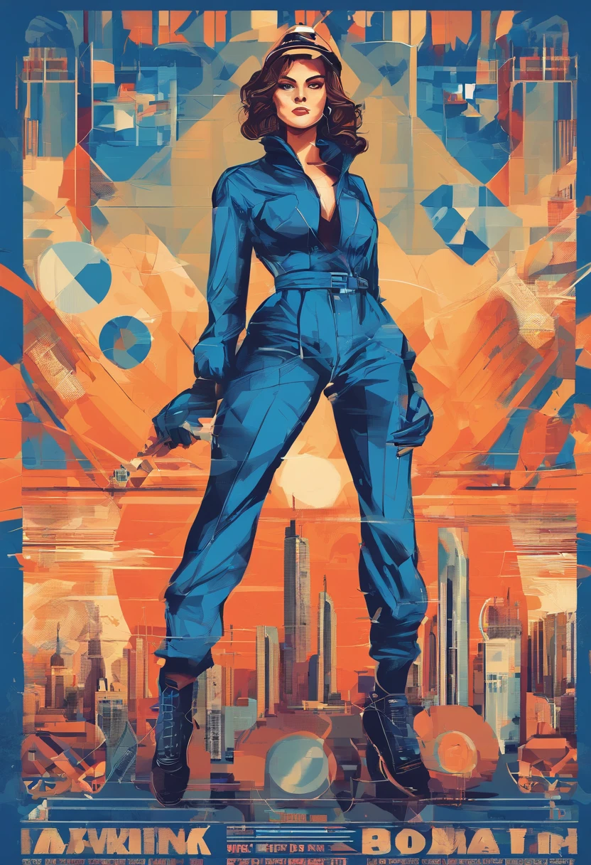(nvinkpunk:1.2) (snthwve style:0.8), beautiful Russian factory worker, messy medium length brunette hair, blue jump suit, cleavage, dirty, propaganda poster anthro, lightwave, sunset, intricate, highly detailed