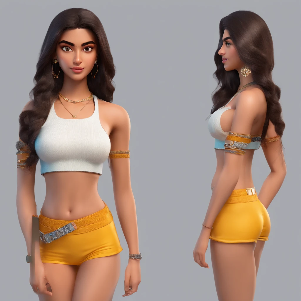 A 20 years old Indian girl in crop with beautiful face of an south indian and feminine body structure with frim boobs in Hyper Realistic image