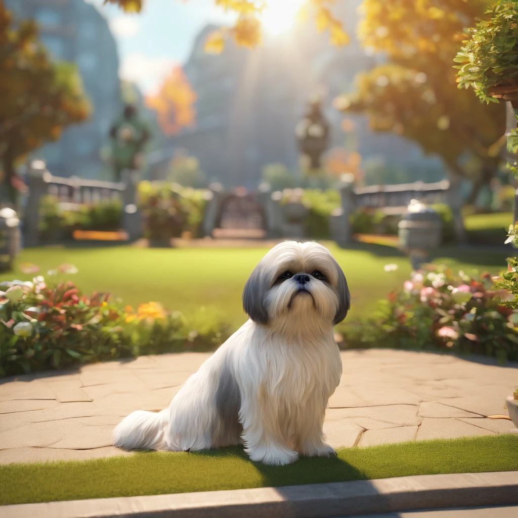 Shih Tzu in the park with people and other dogs