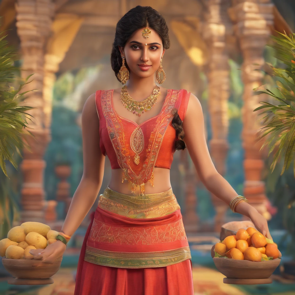 A 20 years old Indian girl in kurthi with beautiful face of an south indian and feminine body structure with frim boobs with some graphical designs on the kurthi