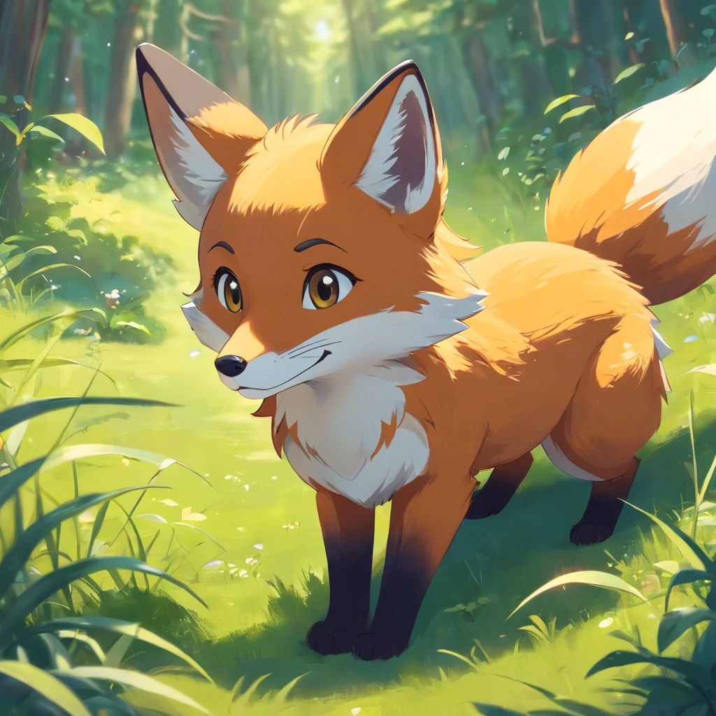 Adorable fox in Pixar movie style, usando um capuz, cinematic lighthing, Depth detection, hiper detalhada, qualidade 8k.