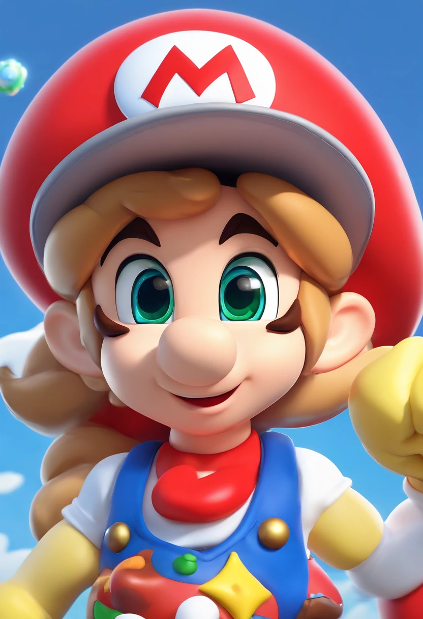 Woman (Mario), design de personagens, Nintendo Super Mario, (olhos azuis, red hat, terno vermelho, blue suspenders, luvas brancas, )super bonito estilo caixa cega, Chibi, corpo inteiro, exaggerated expressions and actions, fundo limpo, Destaques iridescentes brilhantes, studio lighting, Atmospheric Illumination, com textura requintada, High detail, high resolution, c4d, ..3d, Liquidificador, 8k, best quality, Ultra High Definition