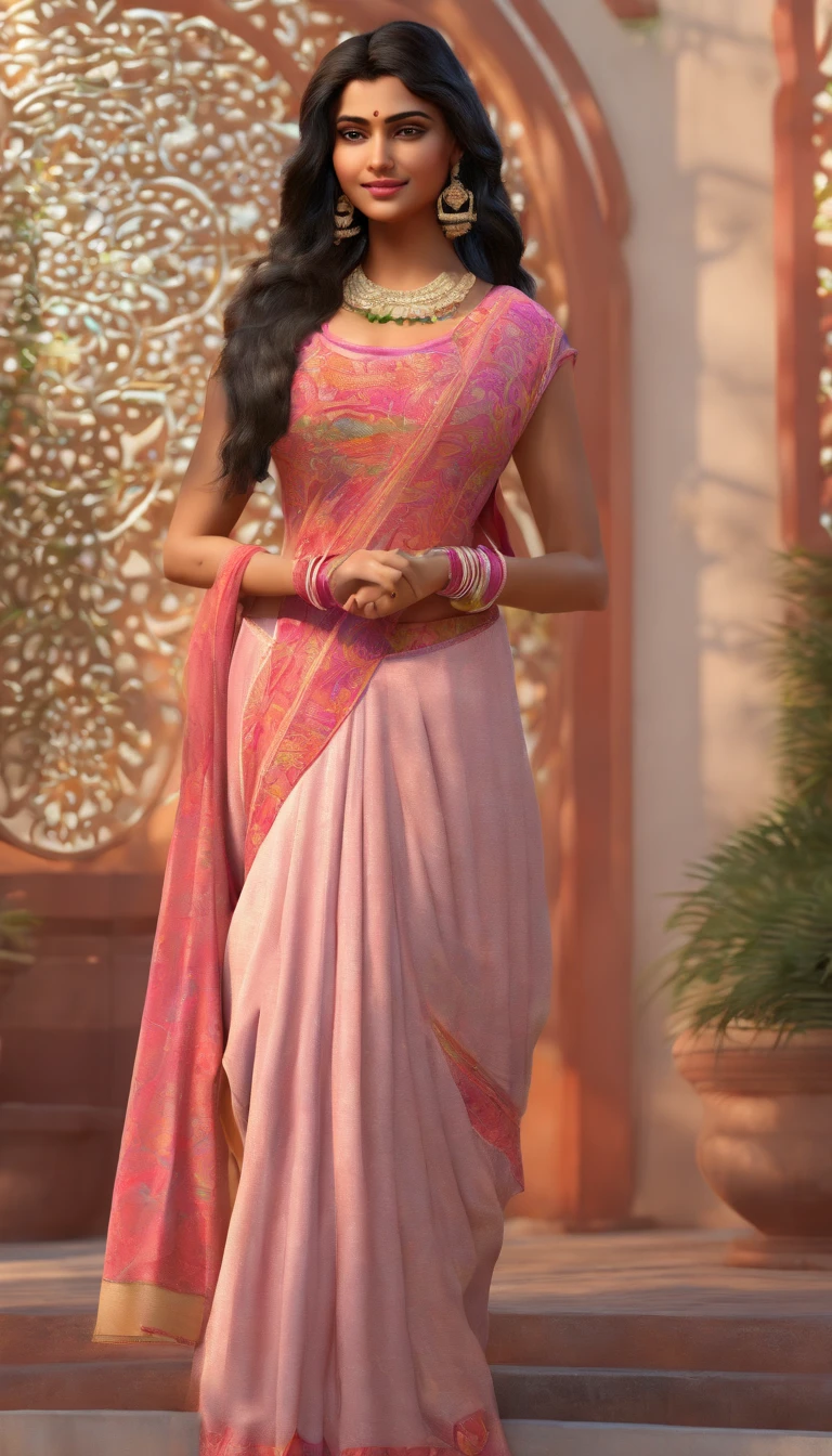 A 20 years old Indian girl in kurthi with beautiful face of an south indian and feminine body structure with frim boobs with Ultra Realistic