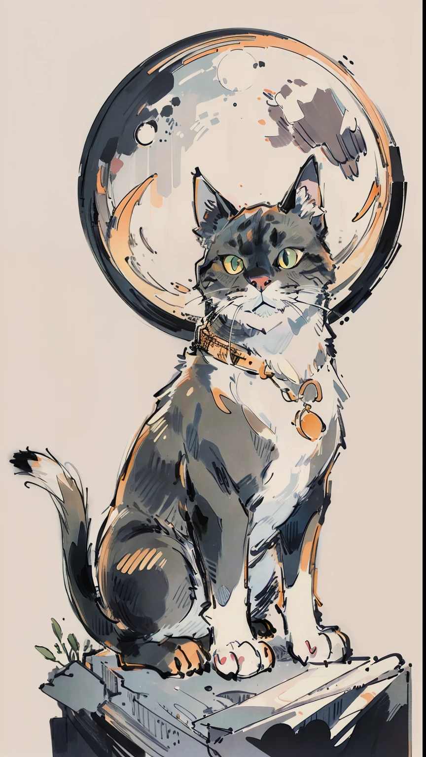 a a cat sitting, minimalistic, simple, animal, cute, cat, fur, orange, contrast, gorgeous, moon,